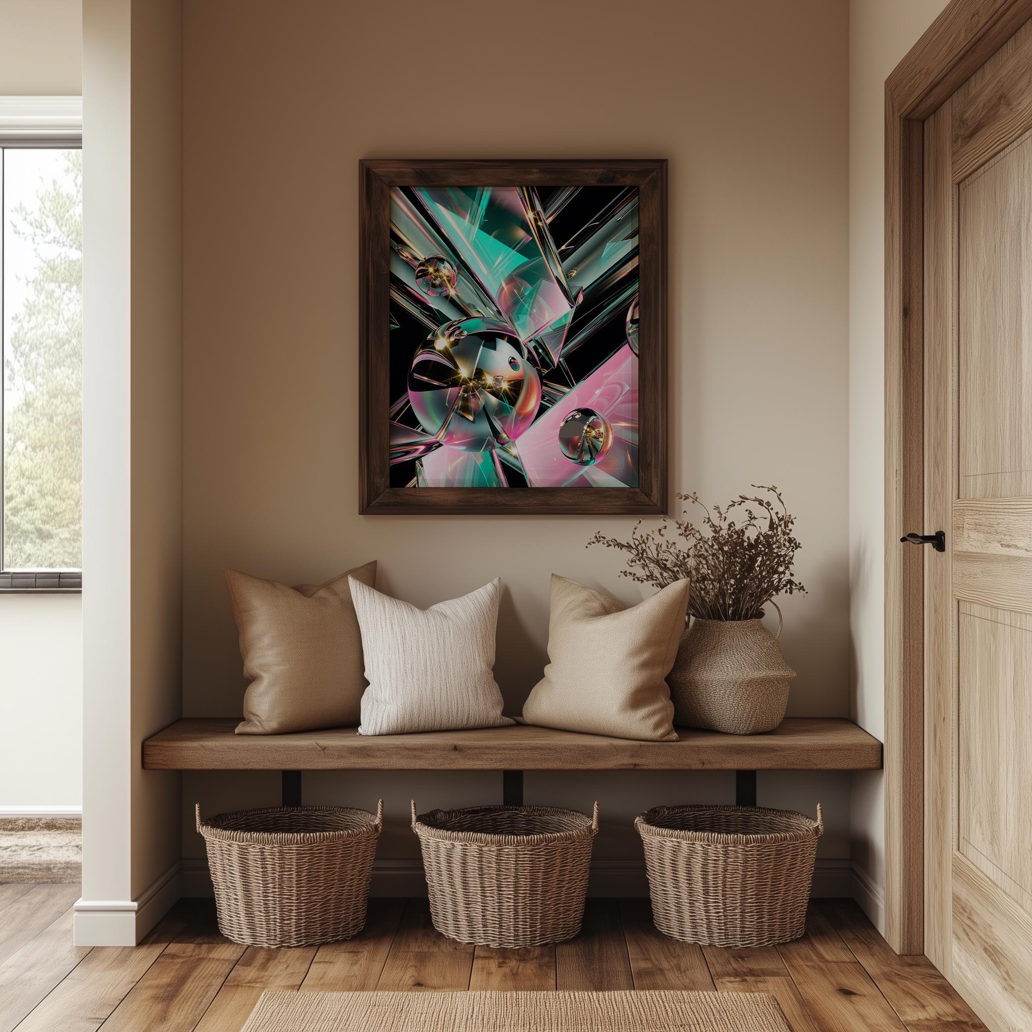 Iridescent Abstract Wall Art, Teal and Pink Geometric Print for Modern Interiors - Image 4