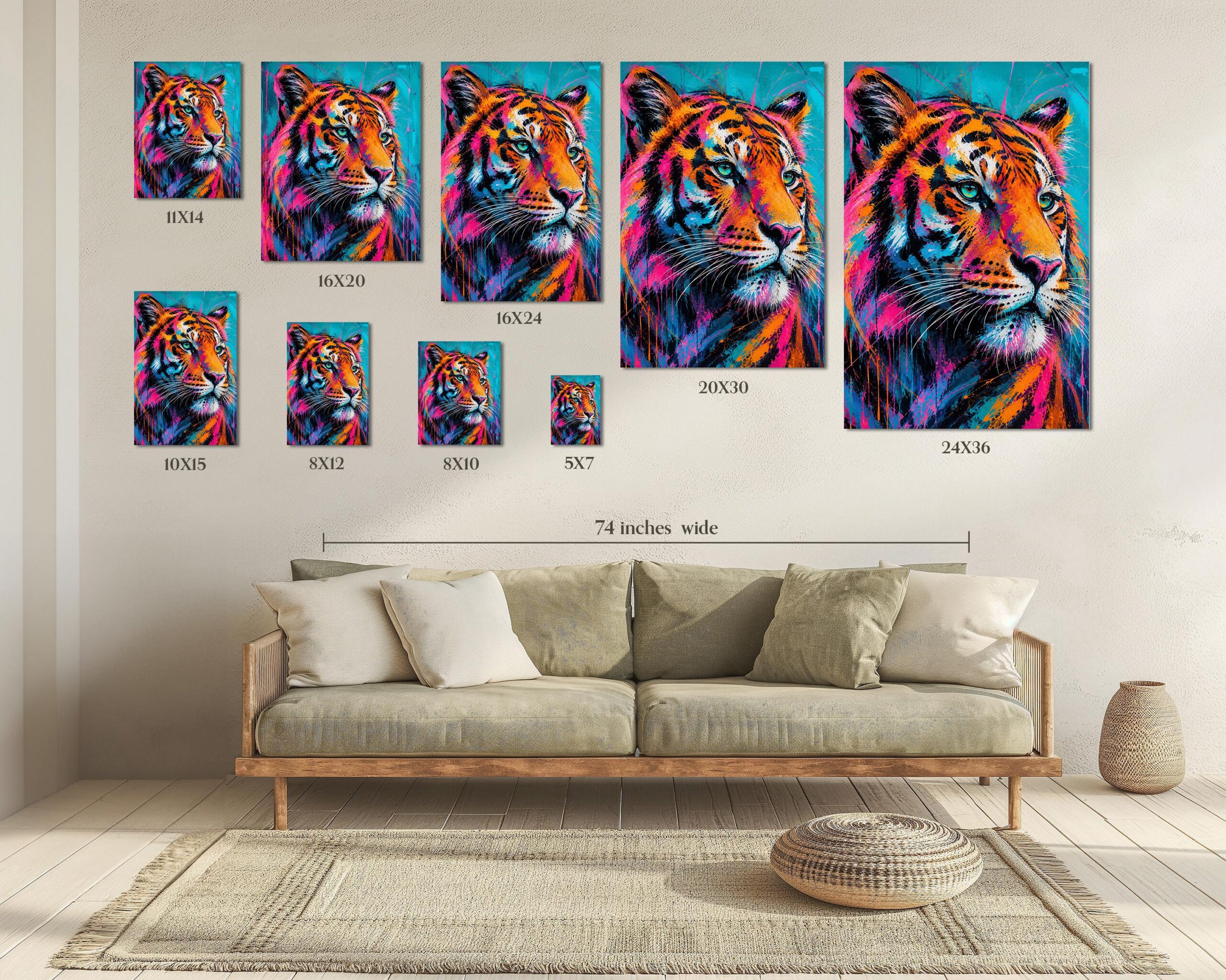 Neon Tiger Wall Art, Colourful Pop Art Wildlife Print for Modern Interiors - Image 7