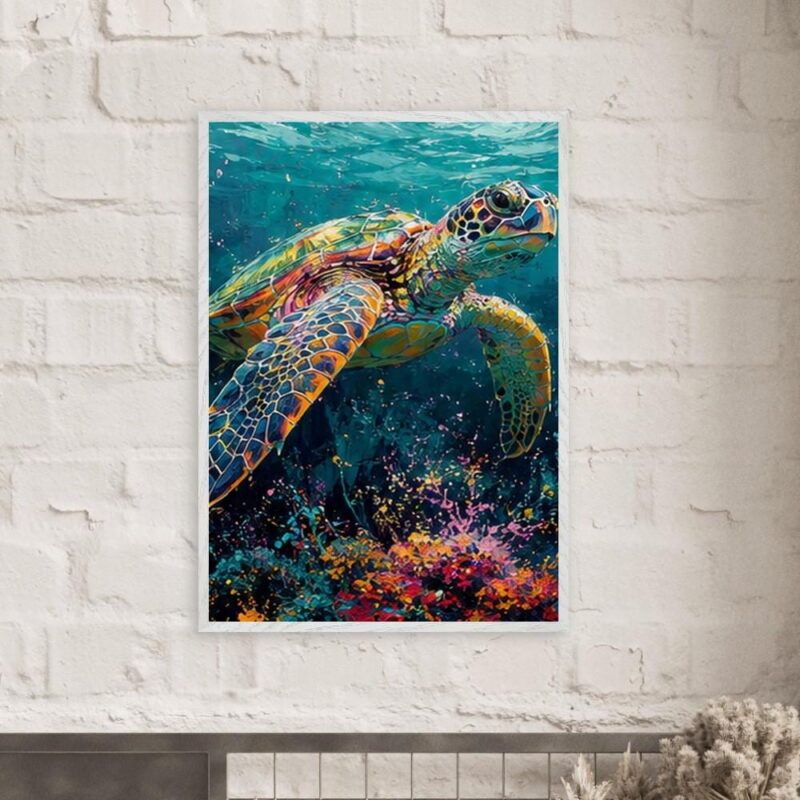 Sea Turtle Wall Art, Colourful Ocean Wildlife Print for Coastal Interiors