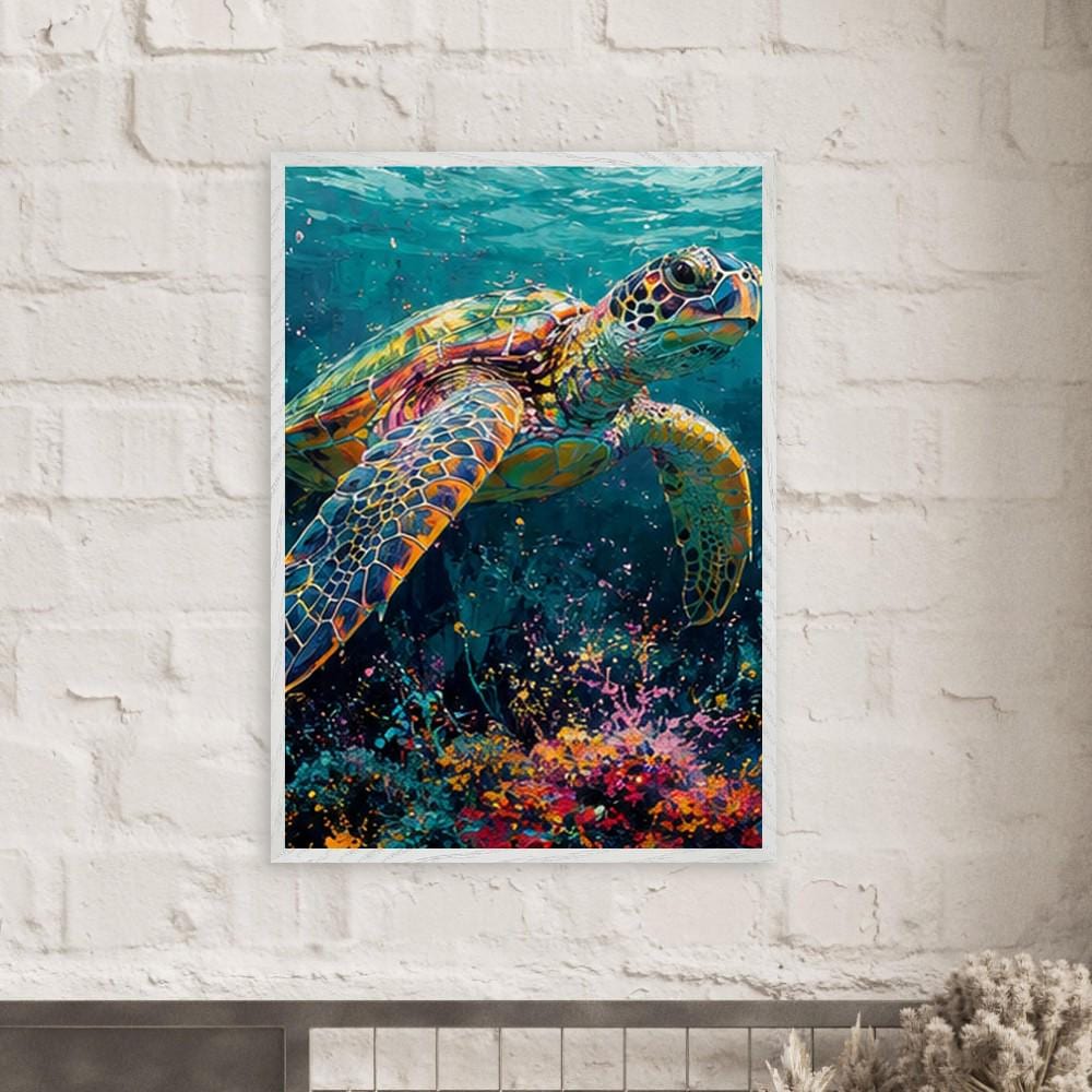 Sea Turtle Wall Art, Colourful Ocean Wildlife Print for Coastal Interiors