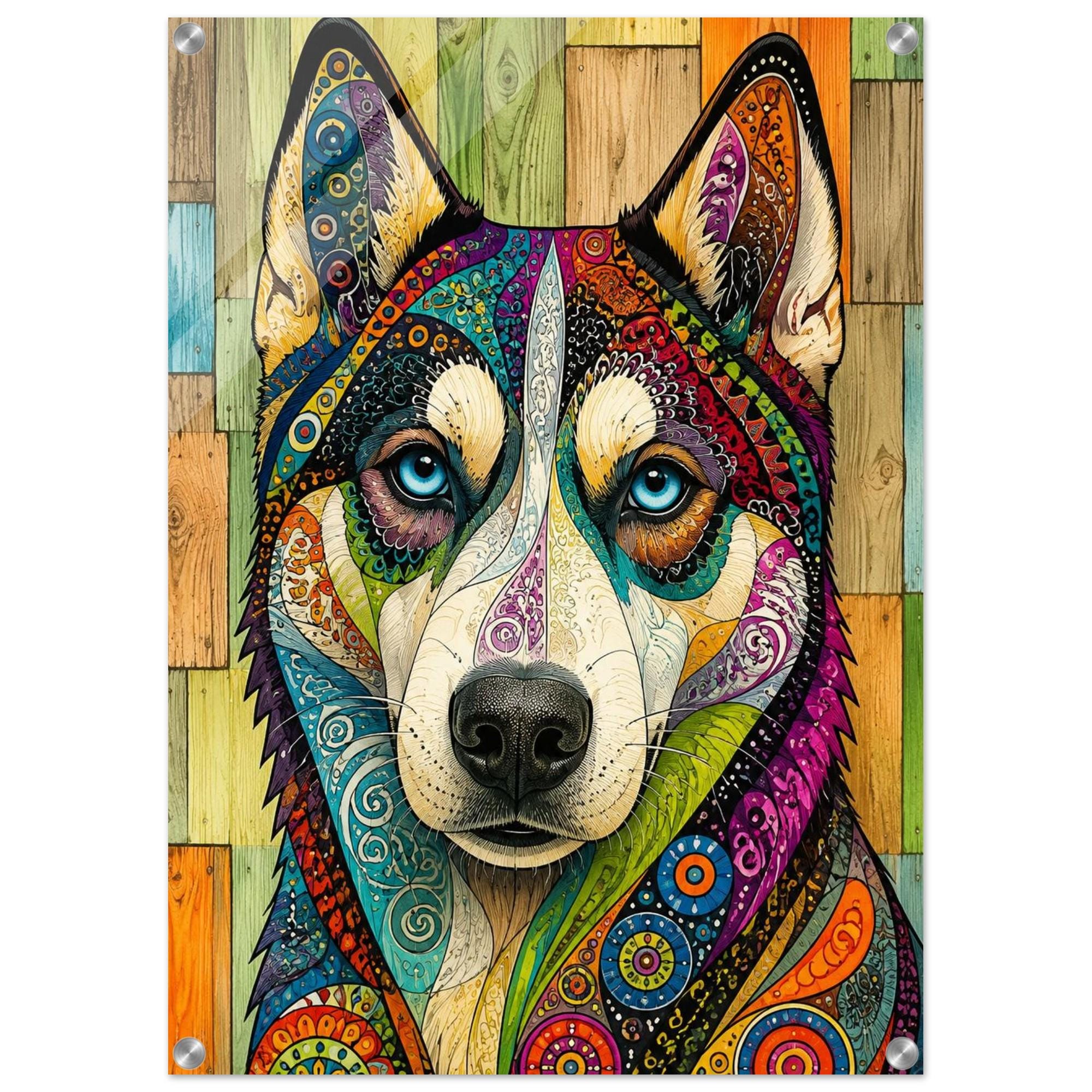Psychedelic Husky Wall Art, Colourful Boho Dog Print for Modern Interiors - Image 3