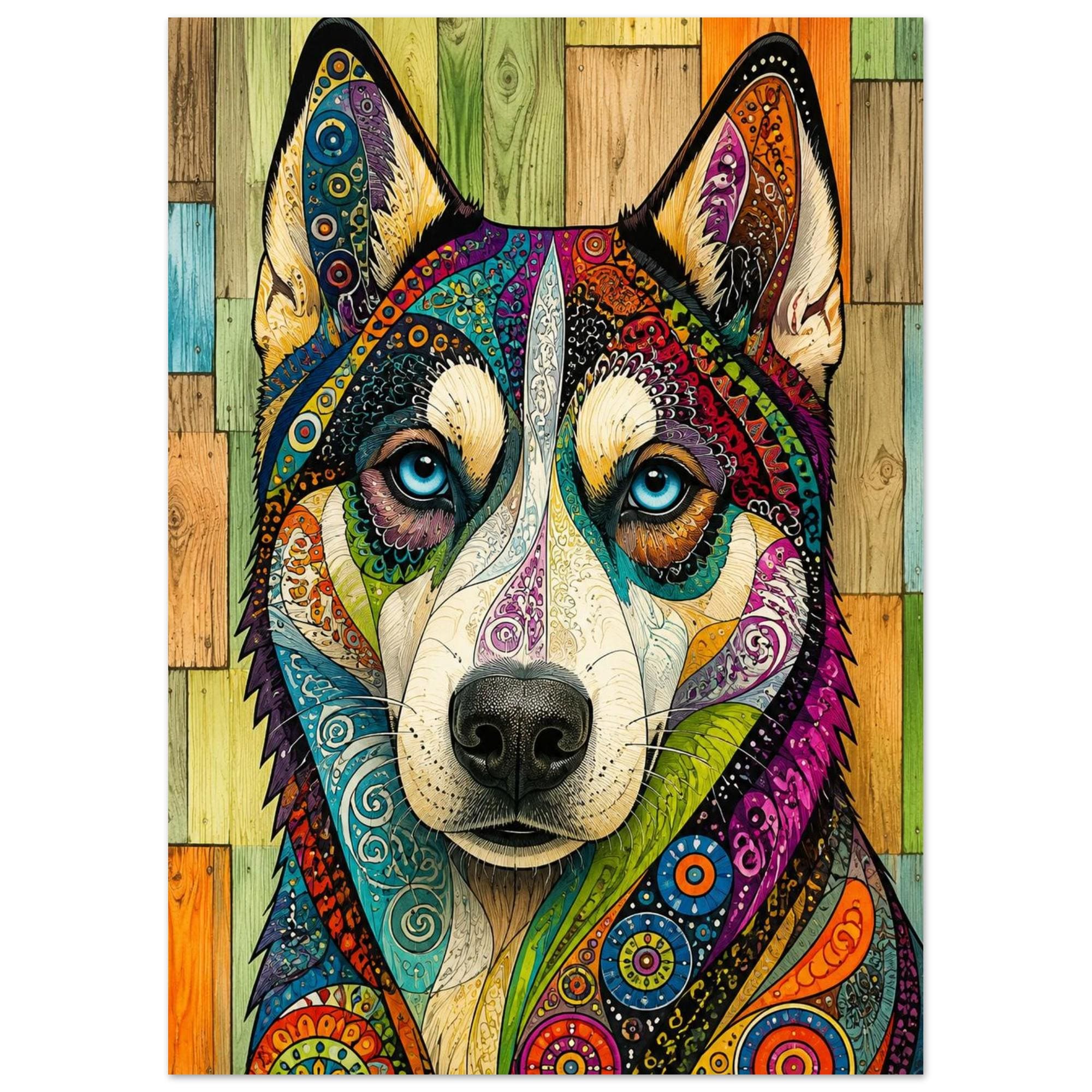 Psychedelic Husky Wall Art, Colourful Boho Dog Print for Modern Interiors - Image 4
