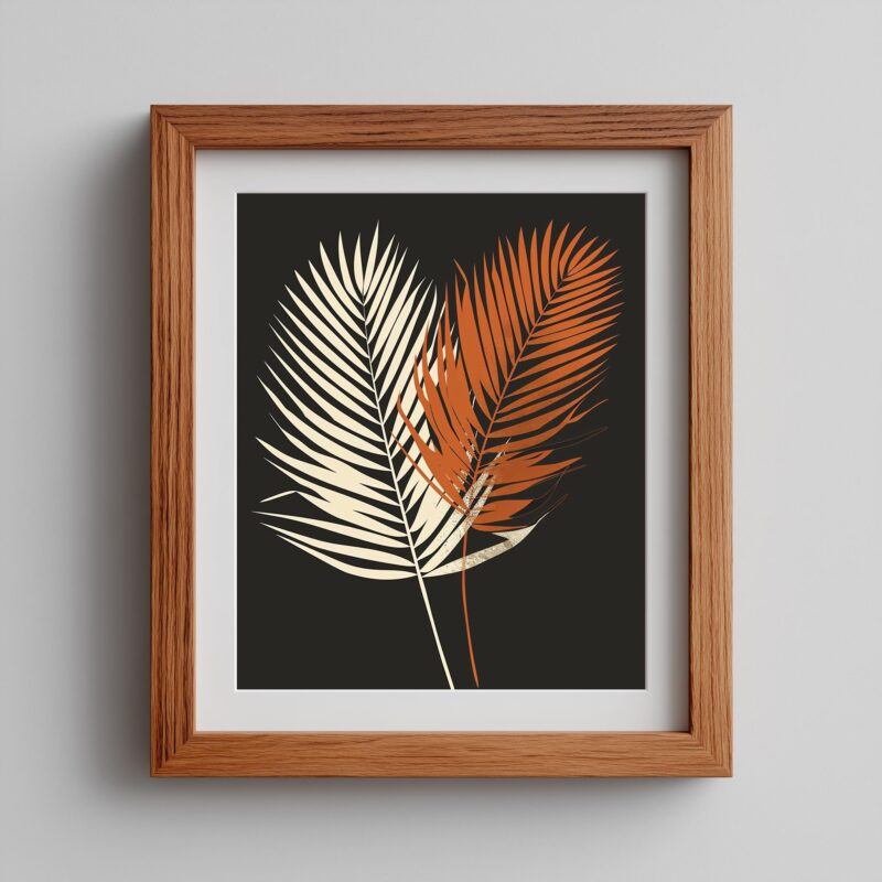 Terracotta Palm Leaf Wall Art, Minimalist Botanical Print, Framed, Acrylic or Aluminium