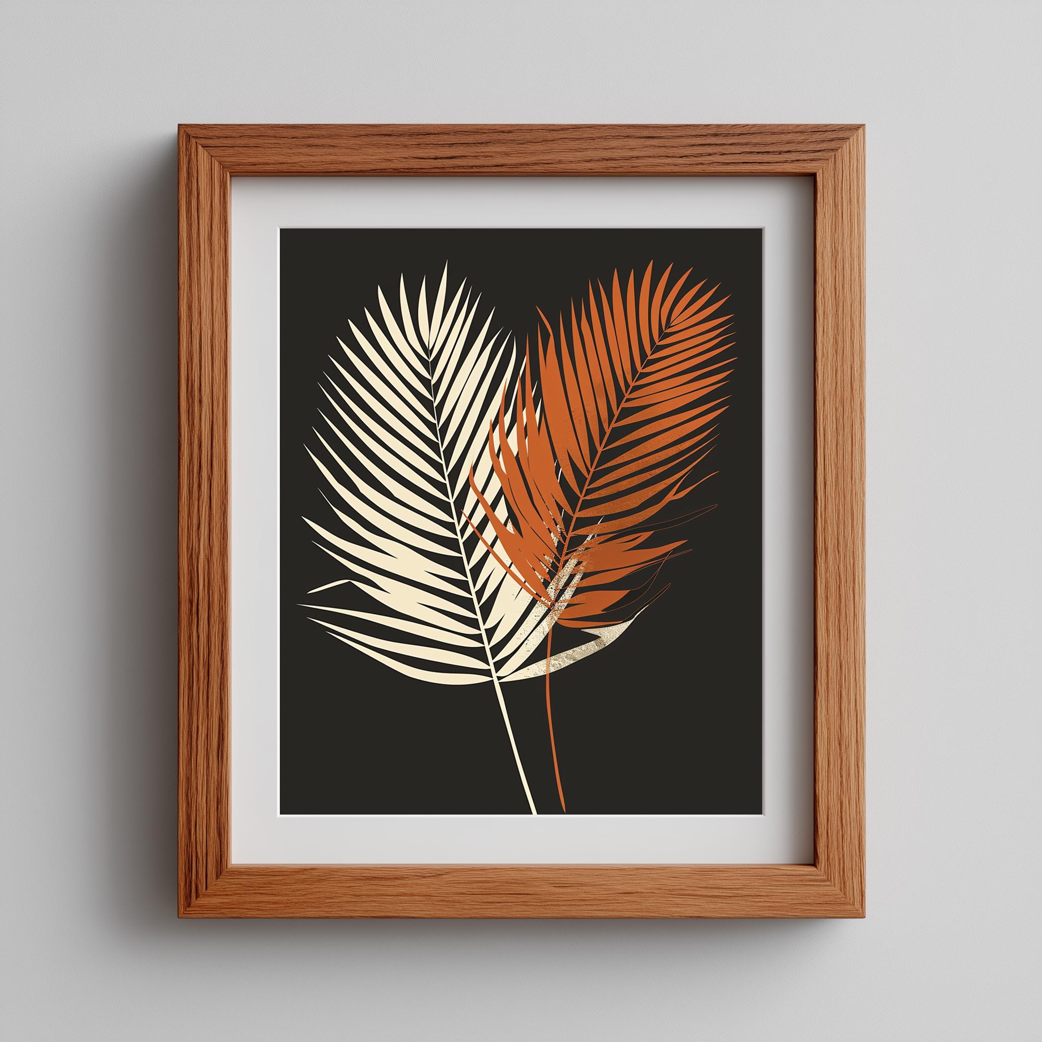 Terracotta Palm Leaf Wall Art, Minimalist Botanical Print, Framed, Acrylic or Aluminium