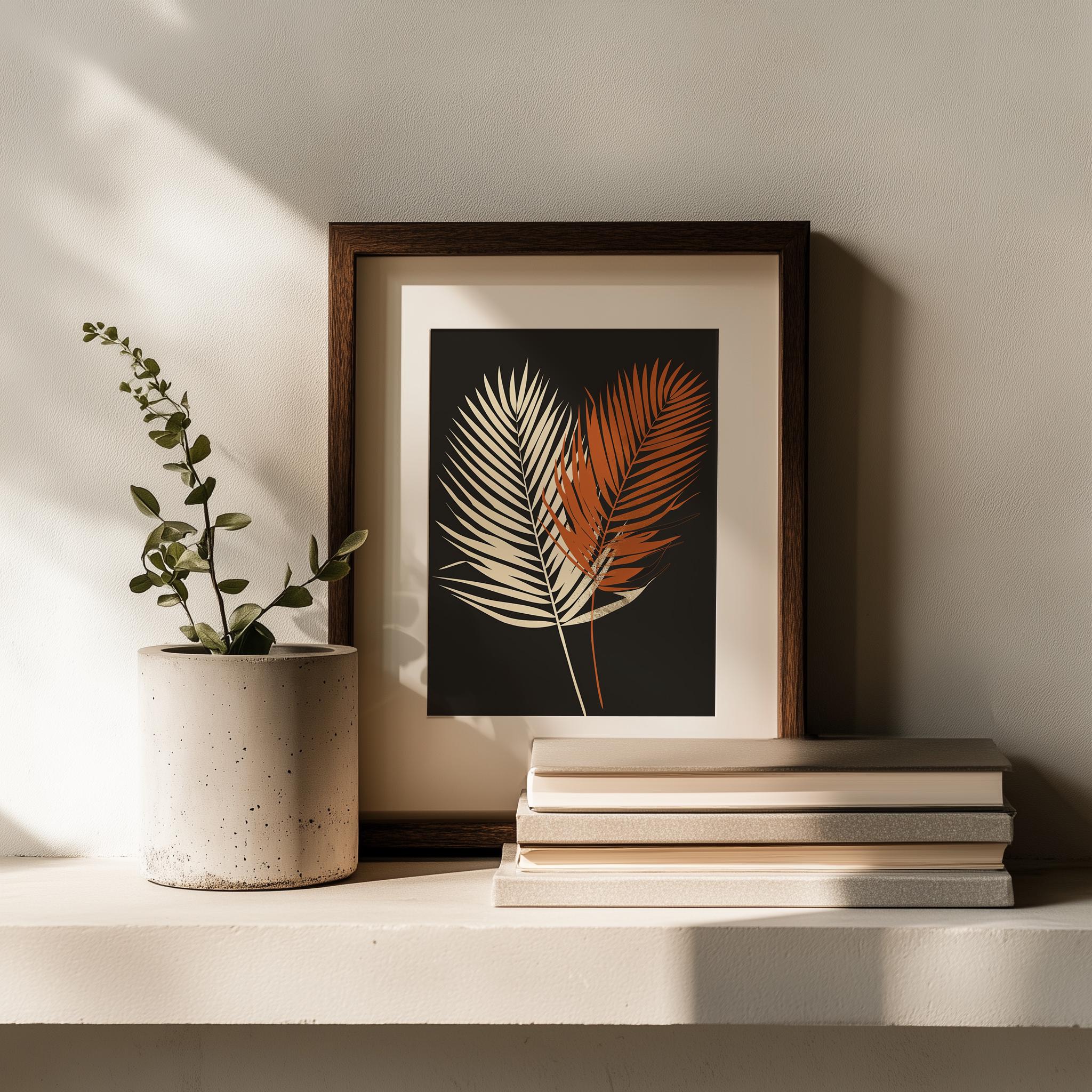 Terracotta Palm Leaf Wall Art, Minimalist Botanical Print, Framed, Acrylic or Aluminium - Image 4