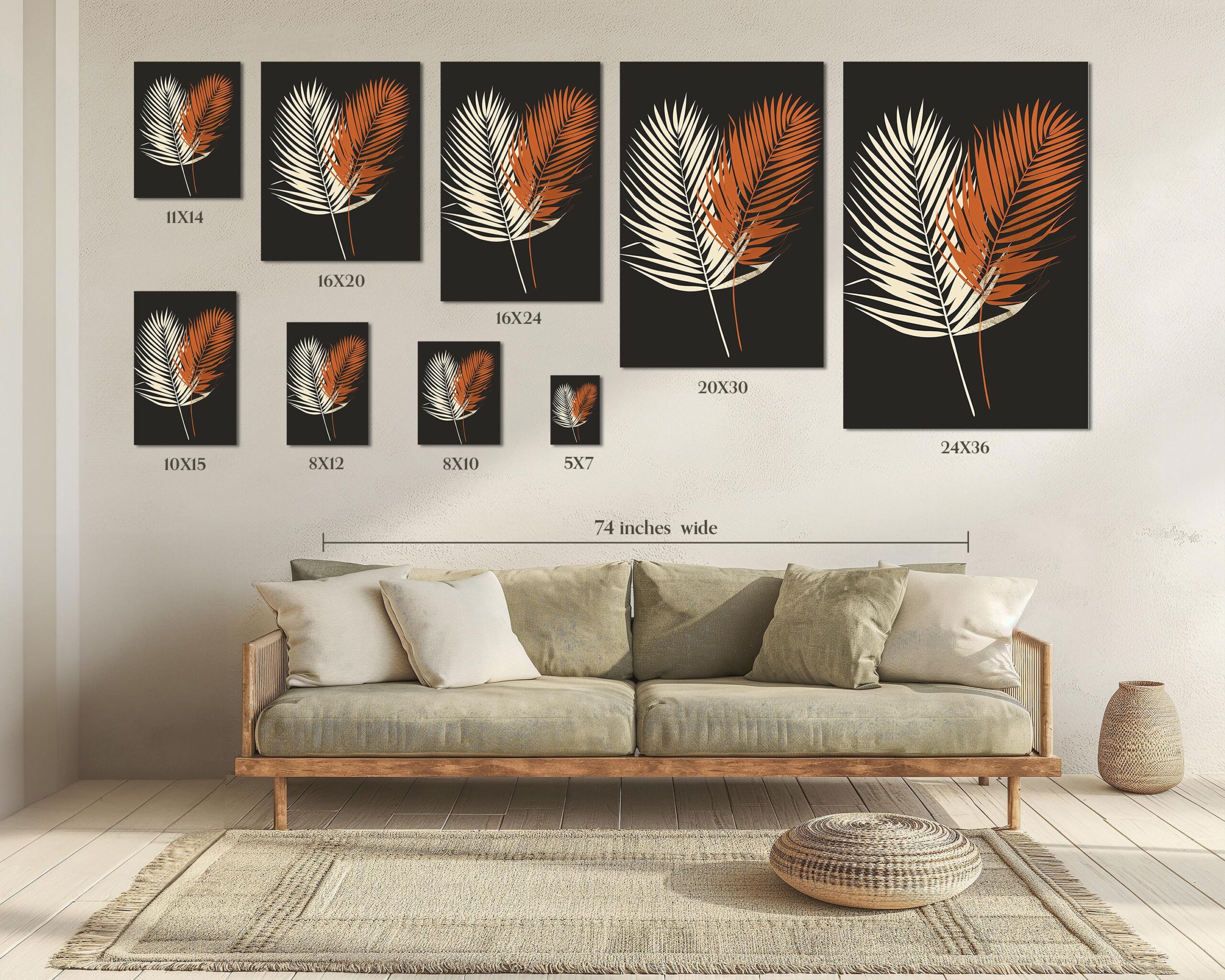 Terracotta Palm Leaf Wall Art, Minimalist Botanical Print, Framed, Acrylic or Aluminium - Image 3