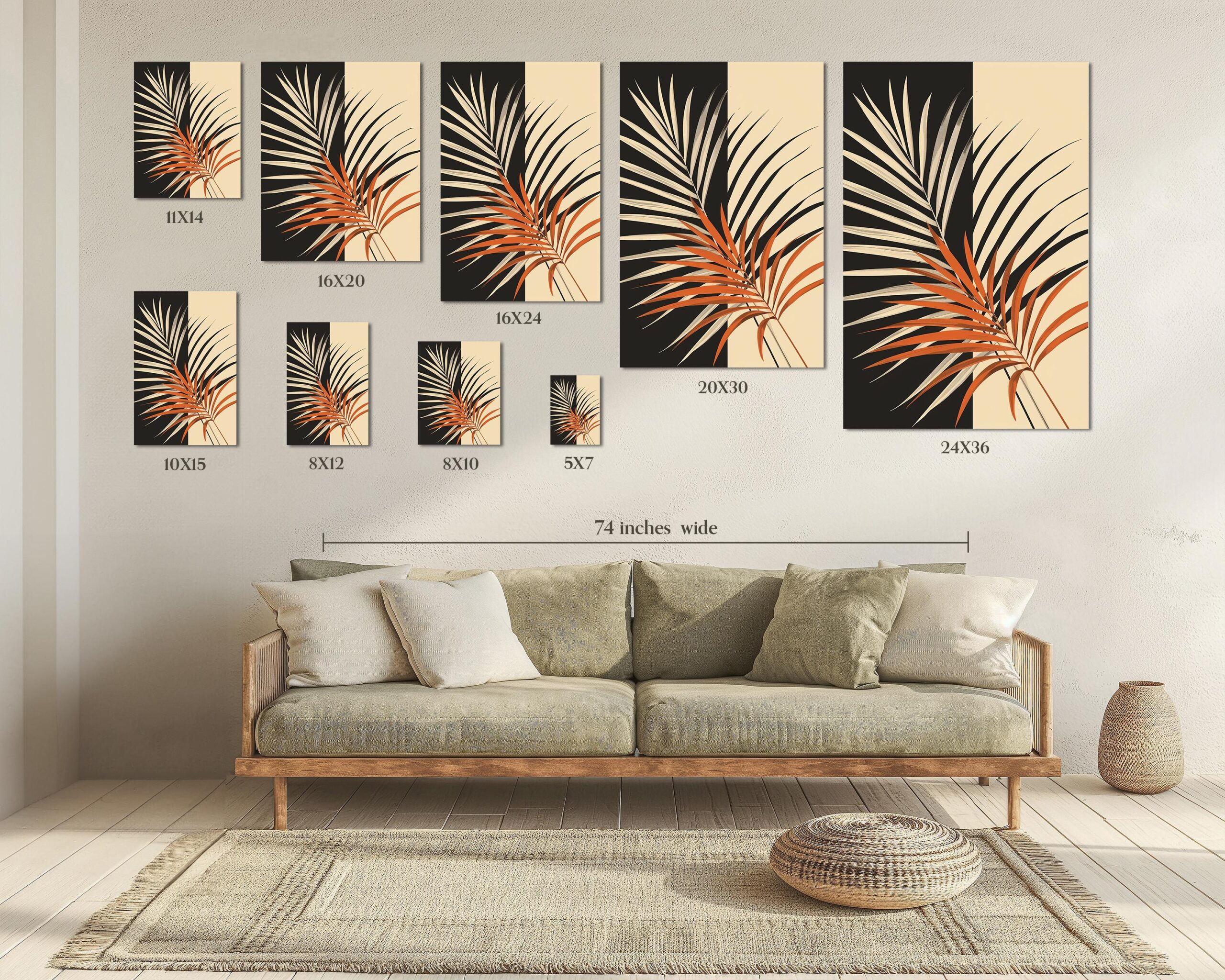 Boho Palm Leaf Wall Art, Abstract Botanical Framed Print - Image 2