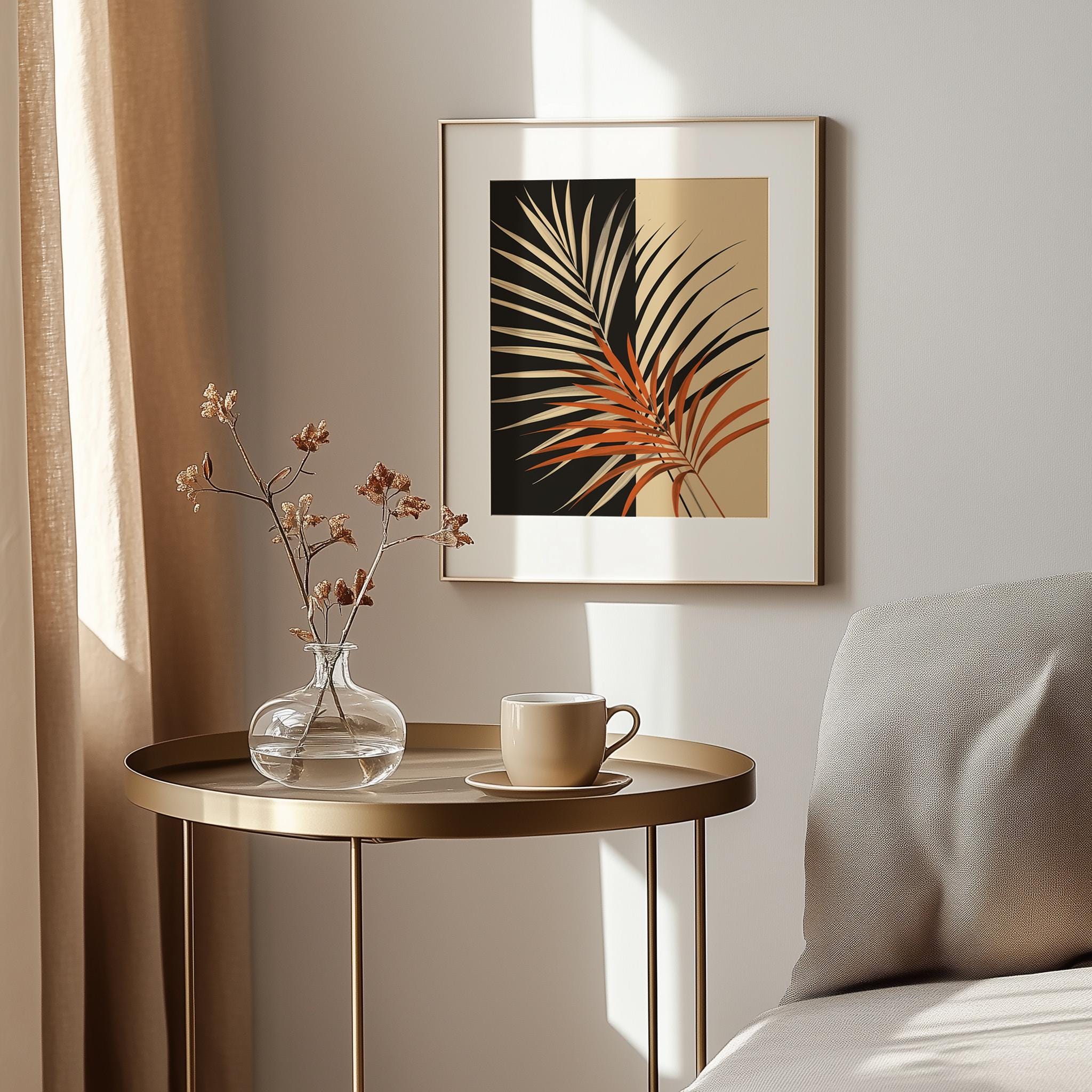 Boho Palm Leaf Wall Art, Abstract Botanical Framed Print - Image 4