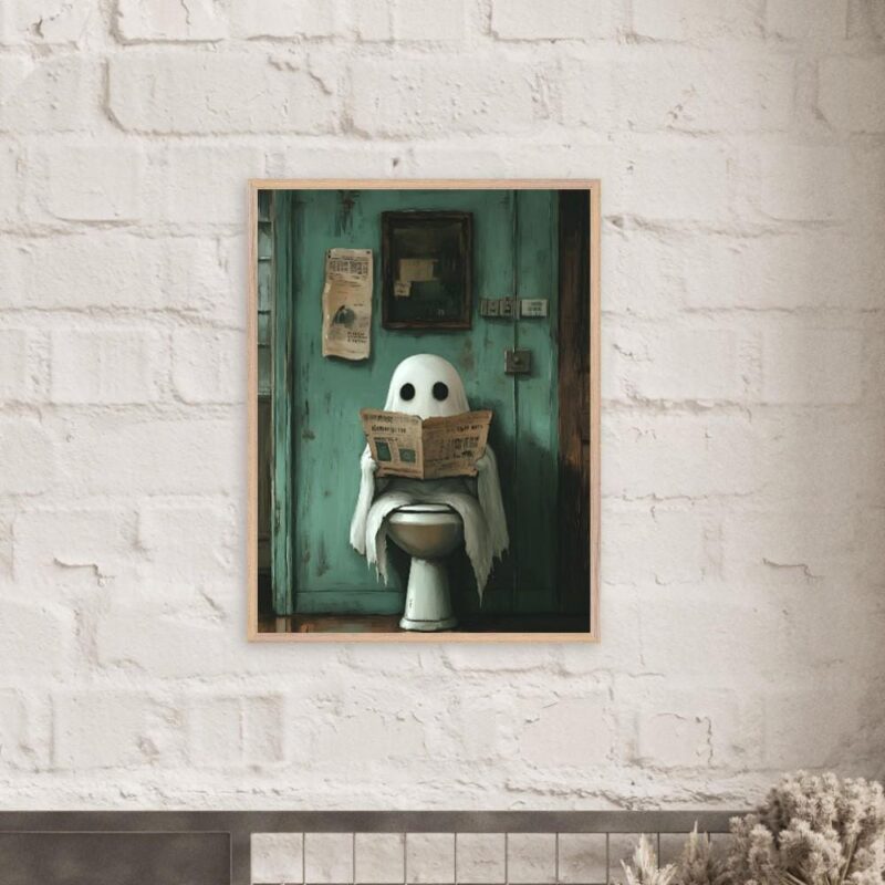 Funny Ghost Wall Art, Vintage Bathroom Print, Whimsical Halloween Decor