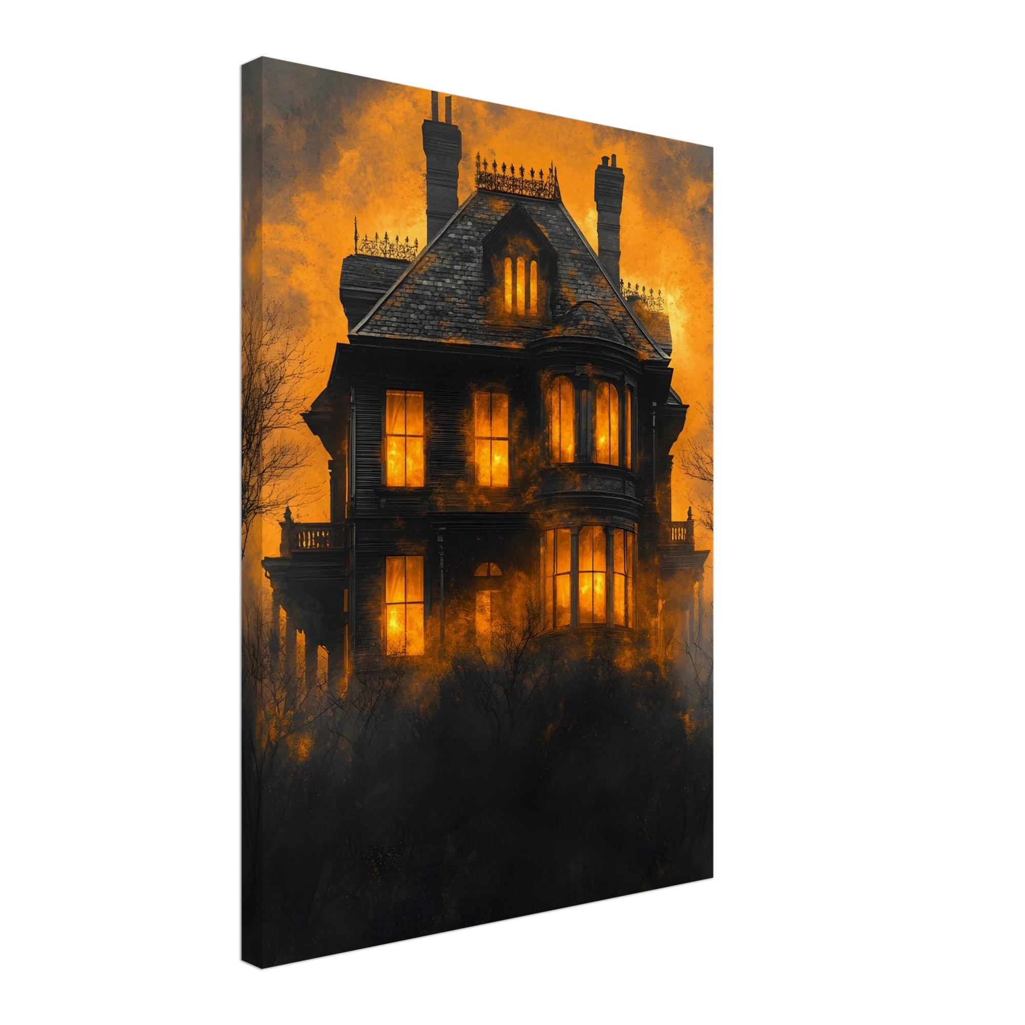 Haunted Mansion Wall Art, Victorian Gothic Print with Fiery Twilight Sky - Image 4