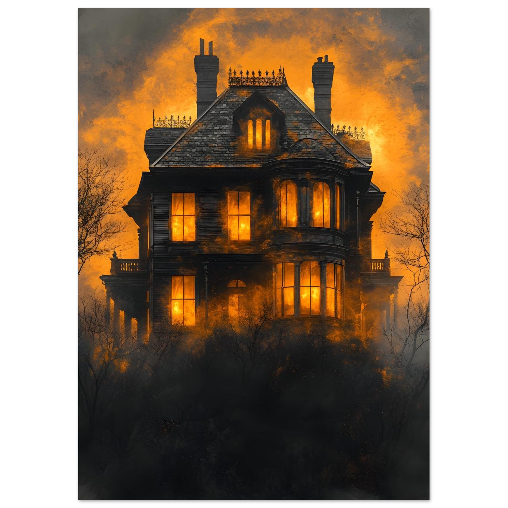 Haunted Mansion Wall Art, Victorian Gothic Print with Fiery Twilight Sky - Image 7