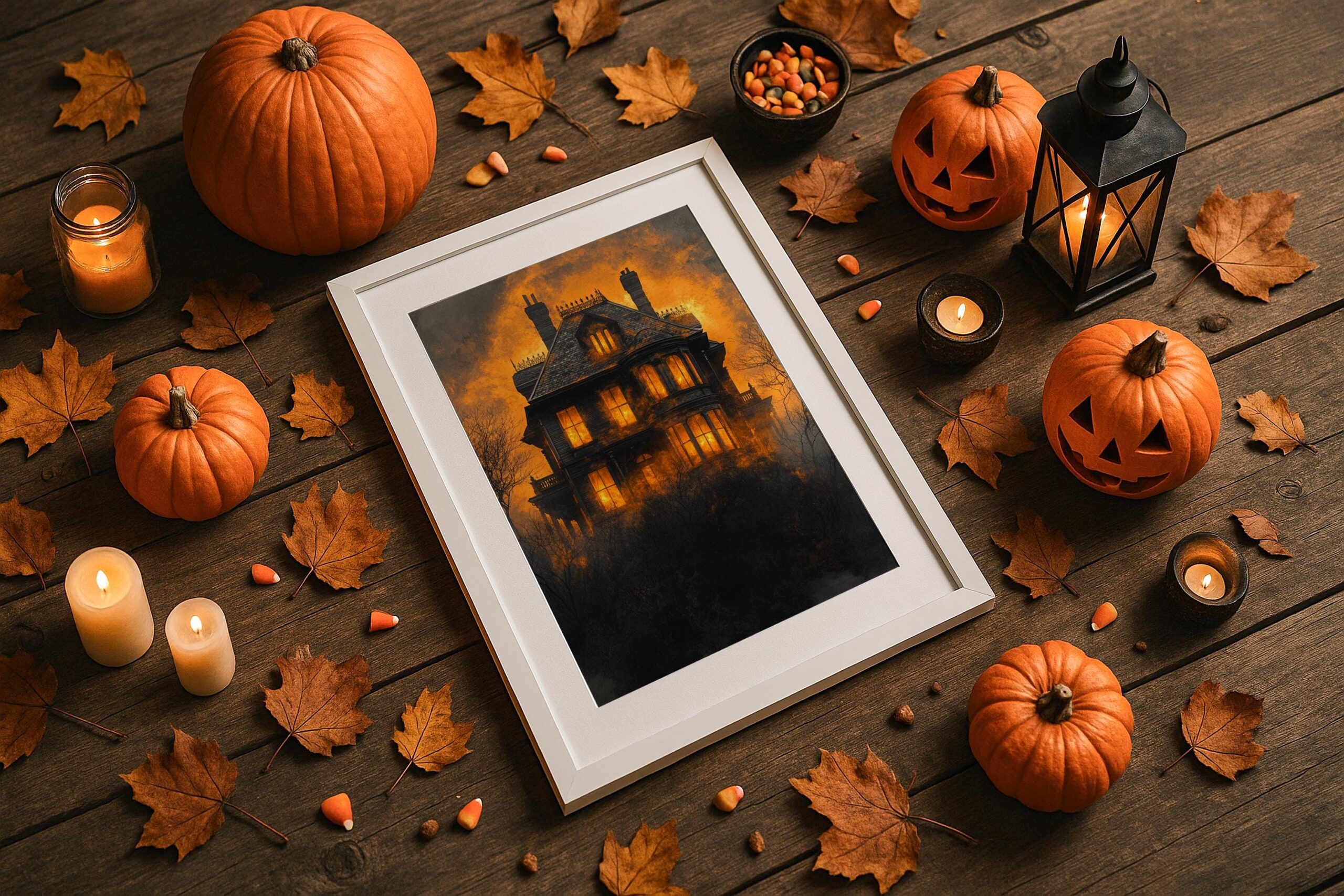 Haunted Mansion Wall Art, Victorian Gothic Print with Fiery Twilight Sky - Image 3