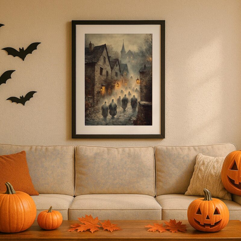 Haunted Village Wall Art, Ghost Procession Gothic Print or Aluminium