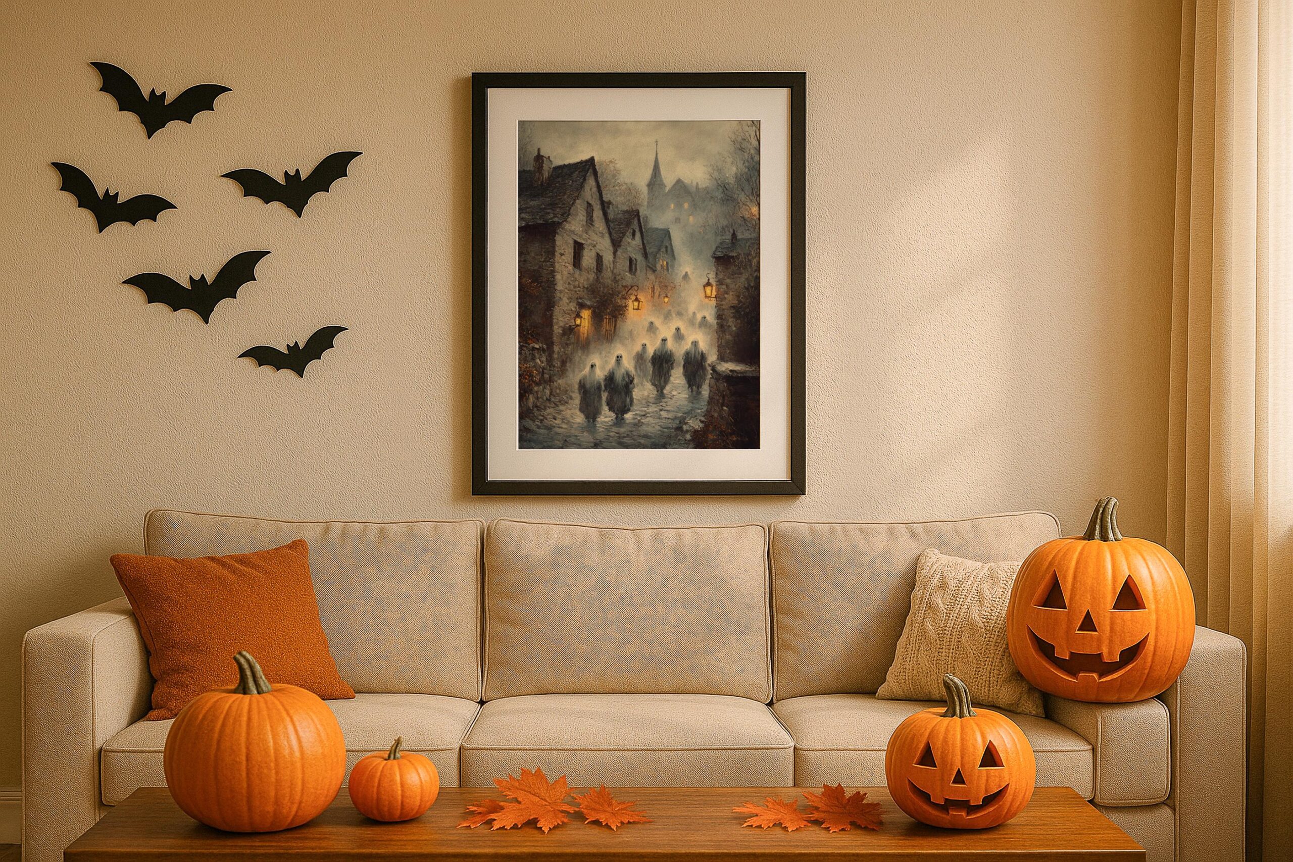 Haunted Village Wall Art, Ghost Procession Gothic Print or Aluminium