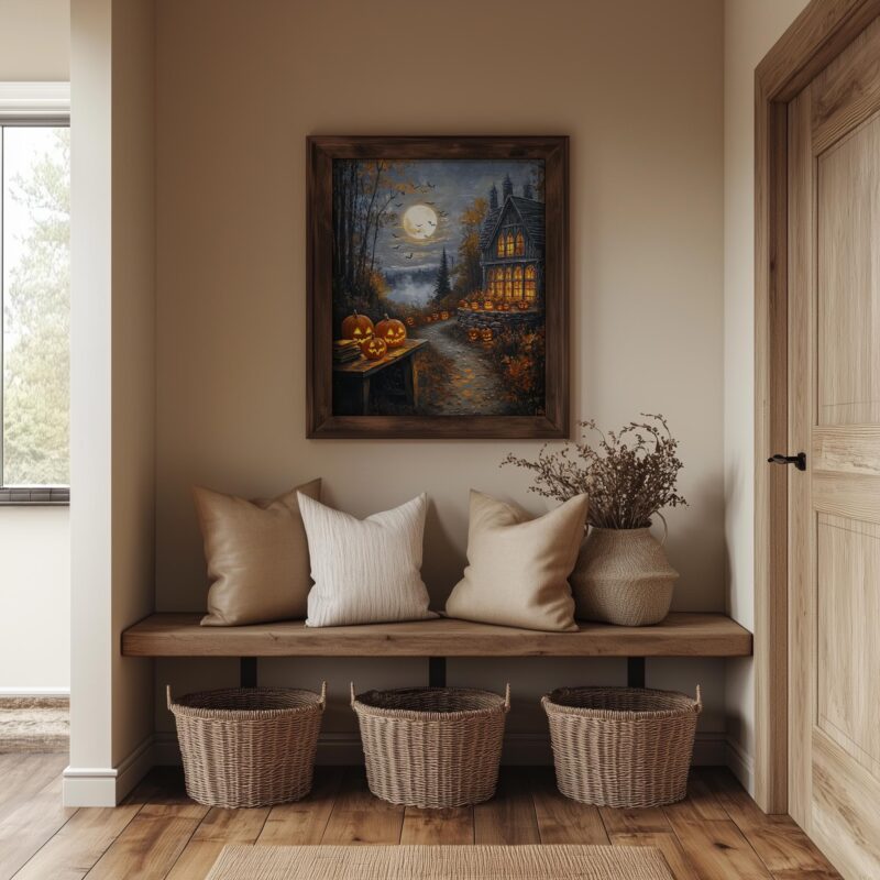 Autumn Pumpkin Wall Art, Gothic Floral Still Life, Framed Print or Aluminium