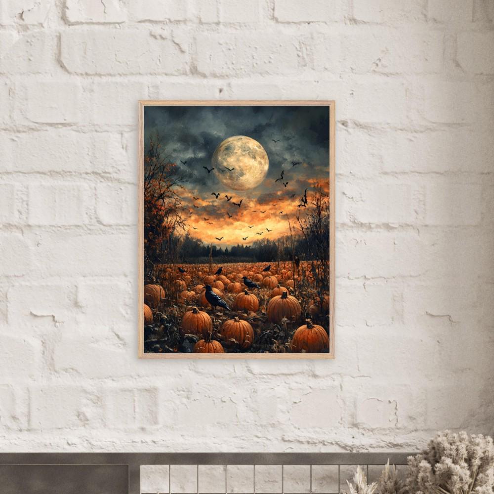 Haunted Pumpkin Patch Wall Art, Full Moon Halloween Print, Spooky Autumn Decor - Image 2