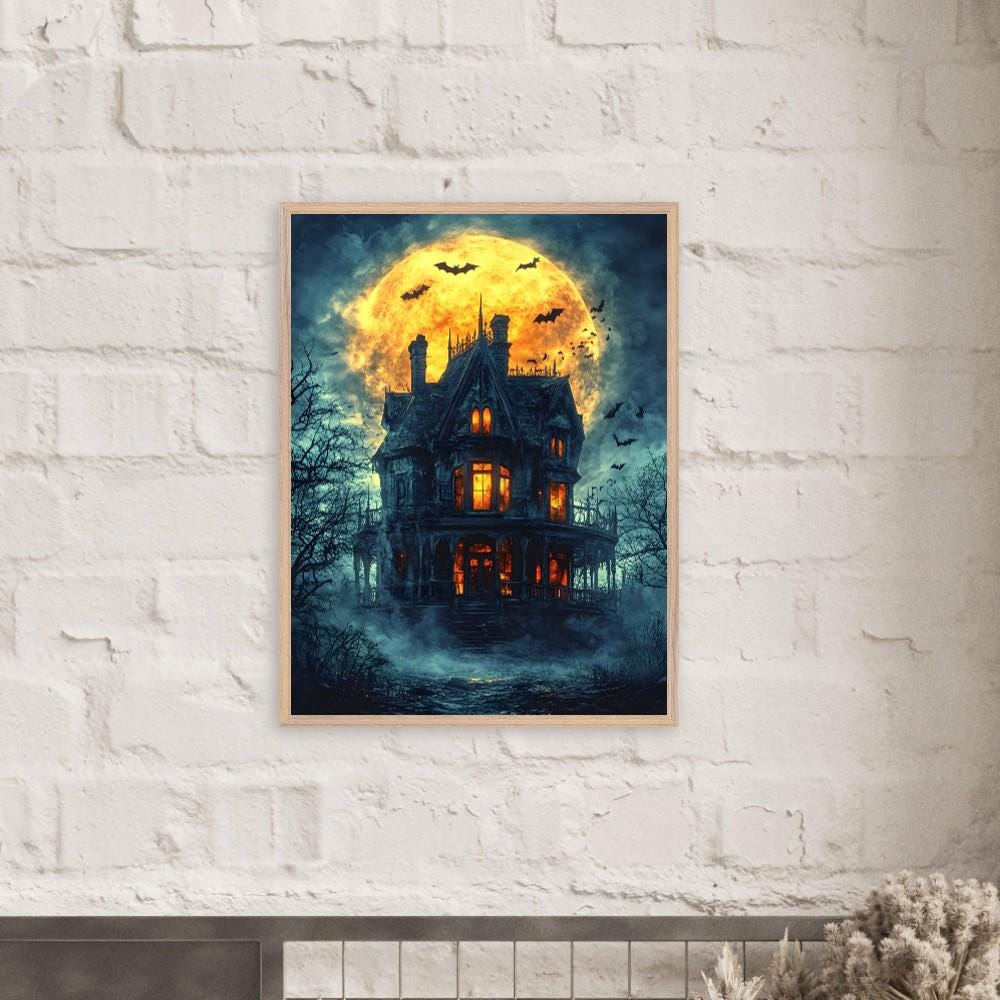 Haunted Mansion Wall Art, Full Moon Gothic Print, Dark Halloween Decor - Image 3