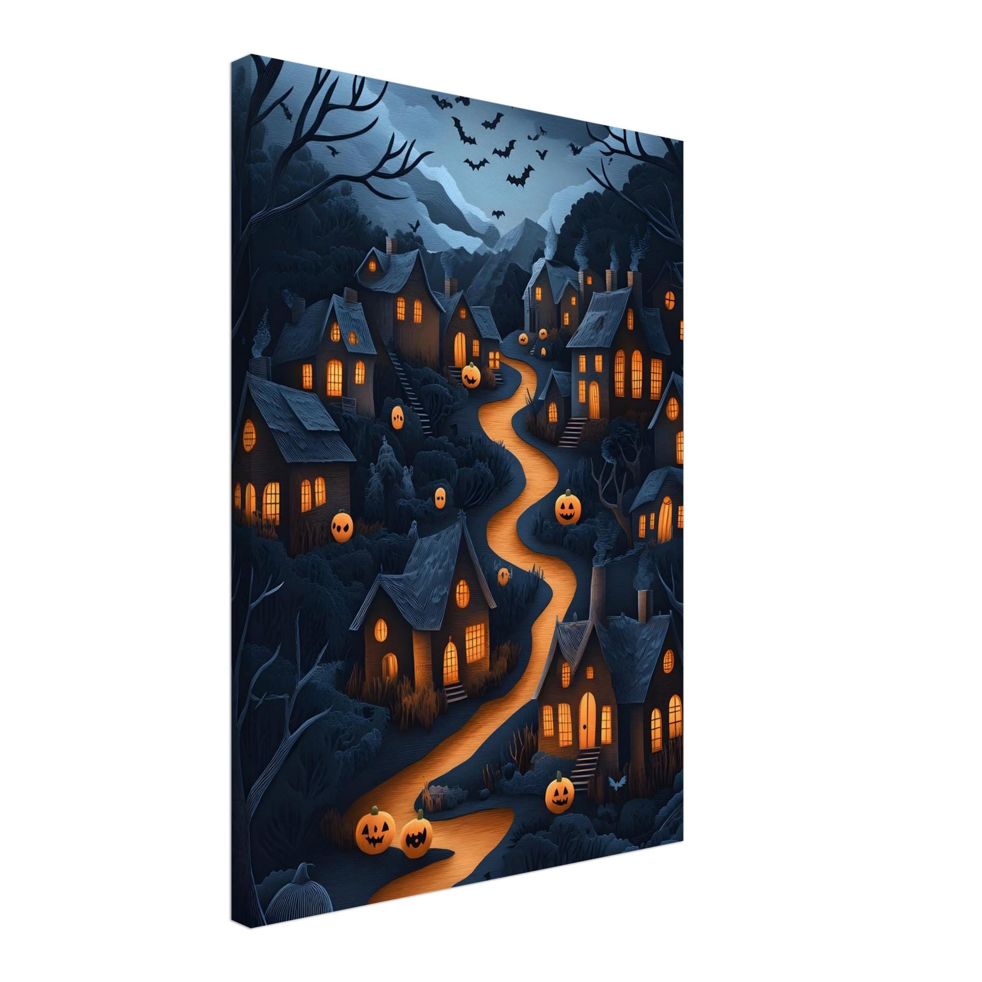 Halloween Village Wall Art, Spooky Pumpkin Path Print, Whimsical Autumn Decor - Image 9