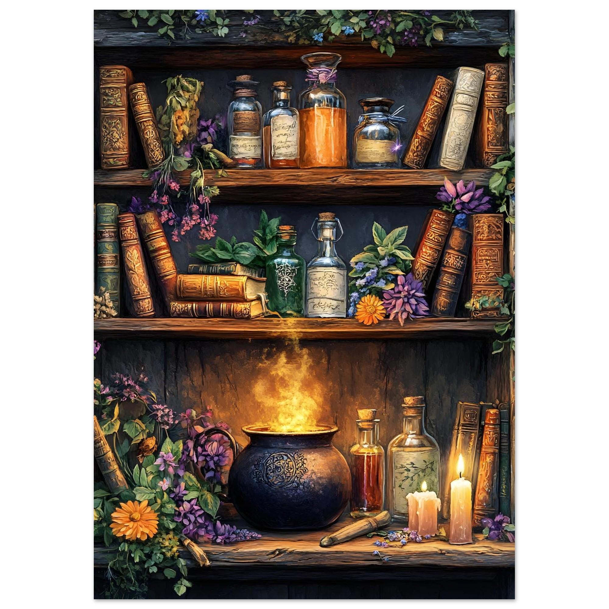 Witchy Apothecary Wall Art, Alchemist Shelf Print, Dark Botanical Decor - Image 9