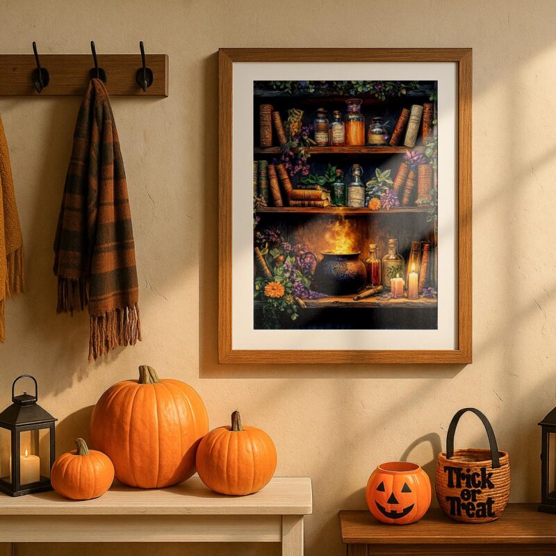 Witchy Apothecary Wall Art, Alchemist Shelf Print, Dark Botanical Decor