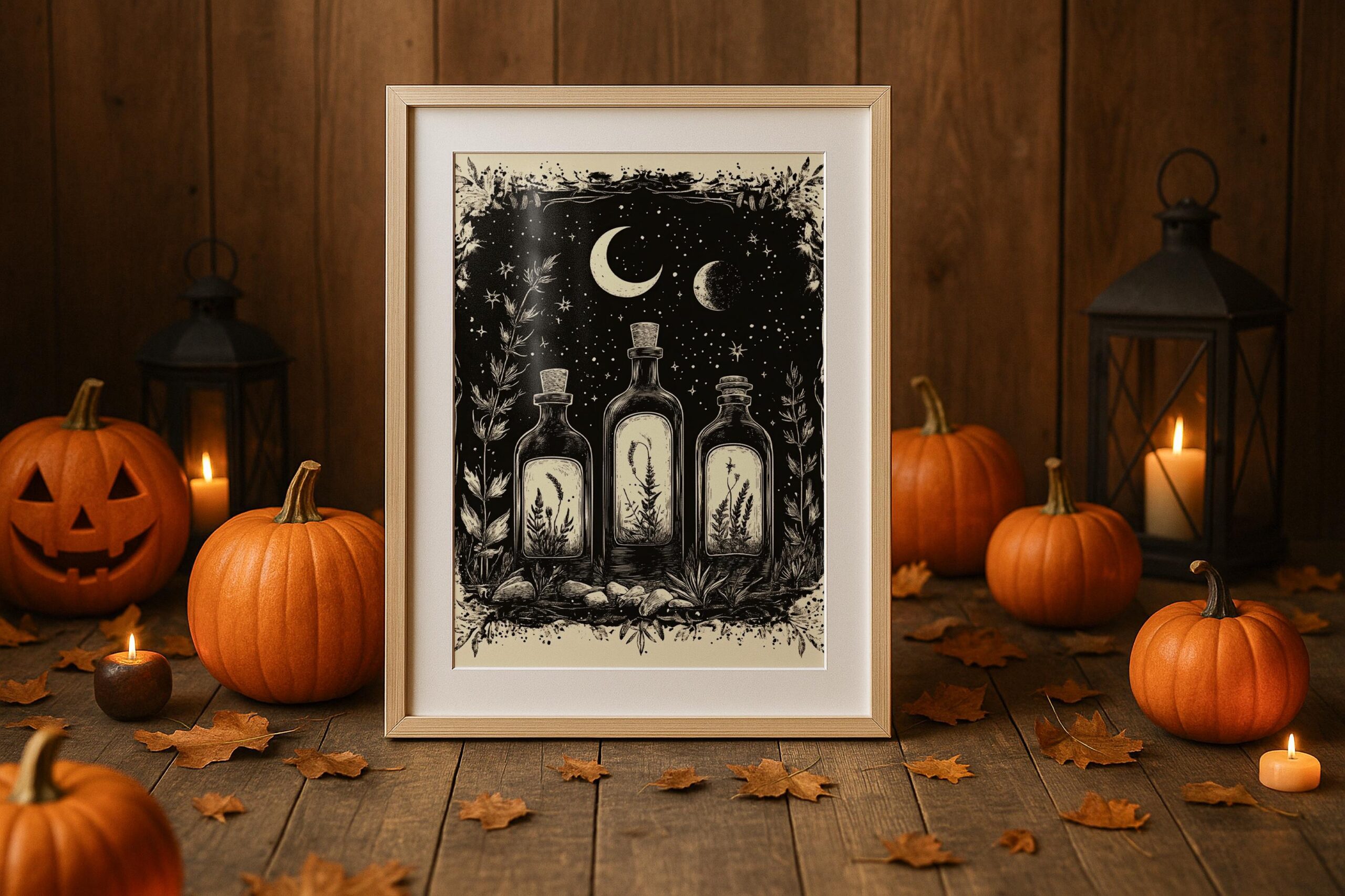 Apothecary Wall Art, Moonlit Botanical Print, Whimsical Witchy Decor