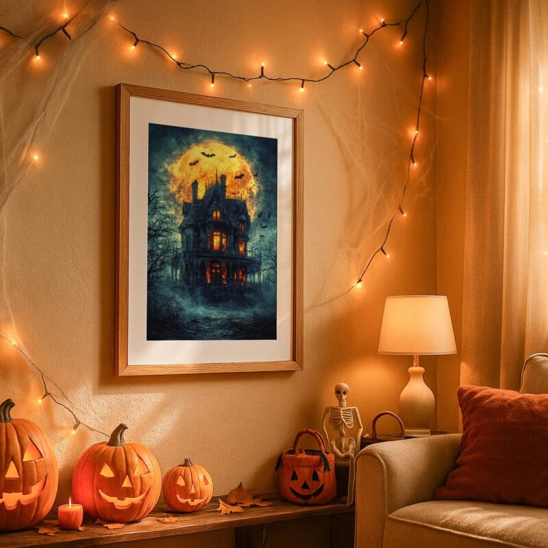 Haunted Mansion Wall Art, Full Moon Gothic Print, Dark Halloween Decor