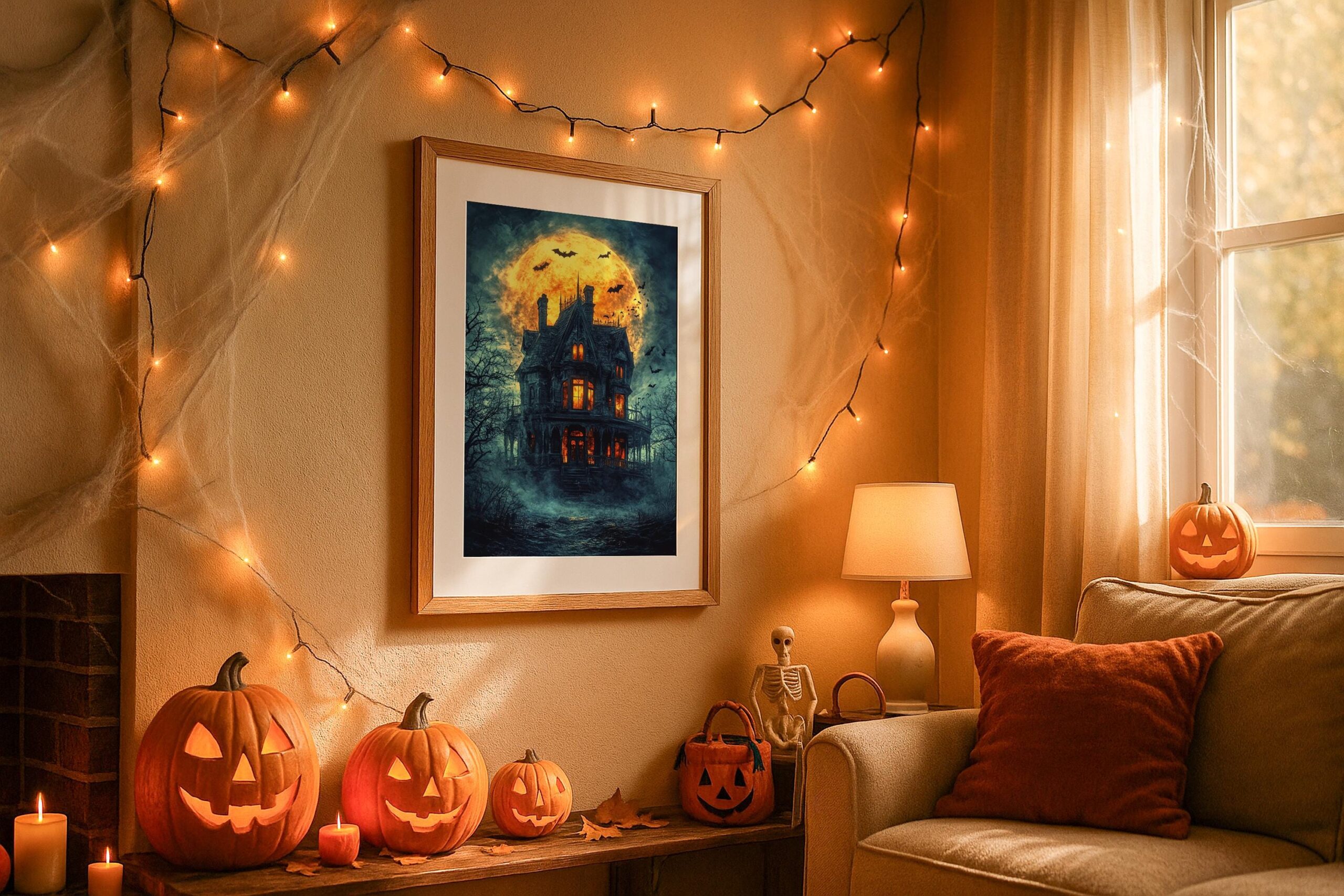 Haunted Mansion Wall Art, Full Moon Gothic Print, Dark Halloween Decor