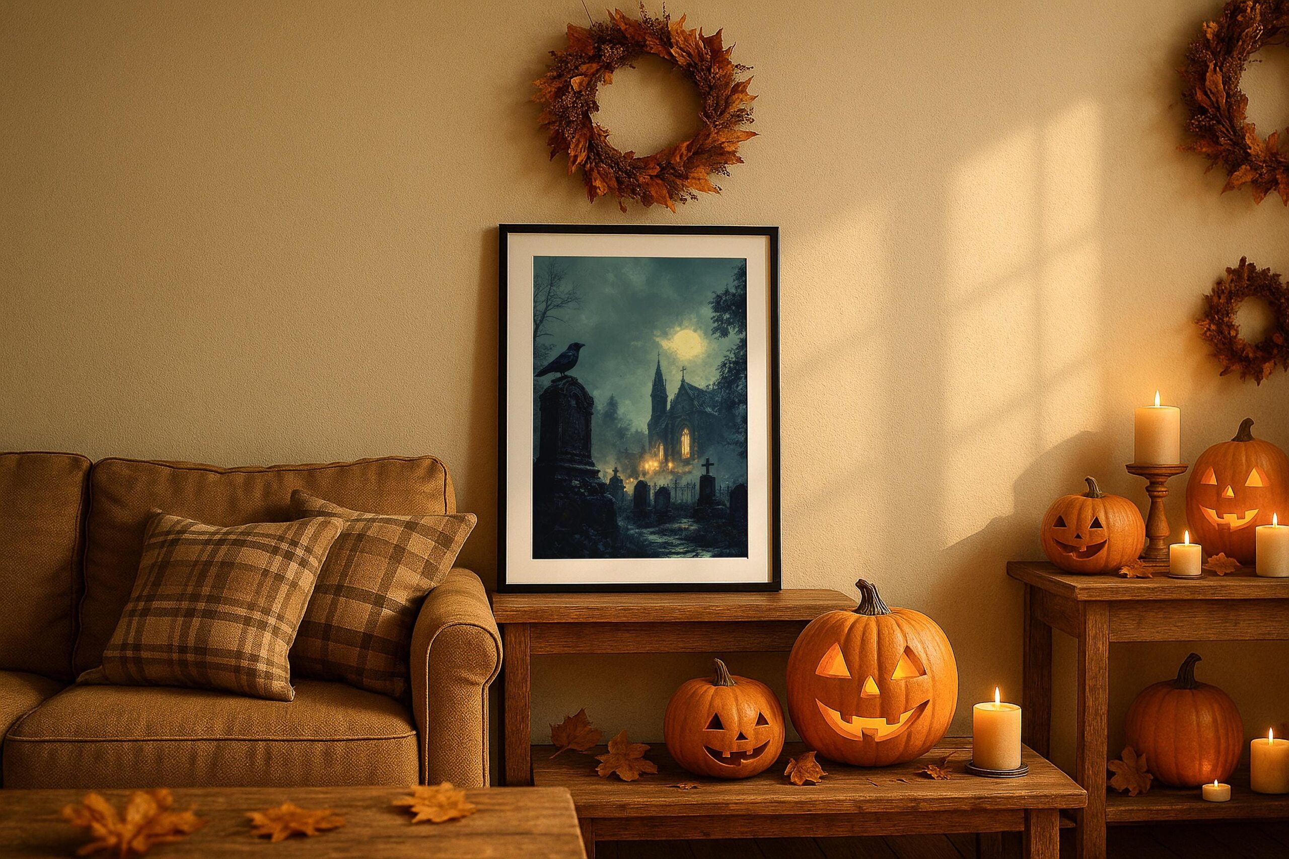Gothic Graveyard Wall Art, Haunted Church Raven Print, Dark Academia Decor - Image 3