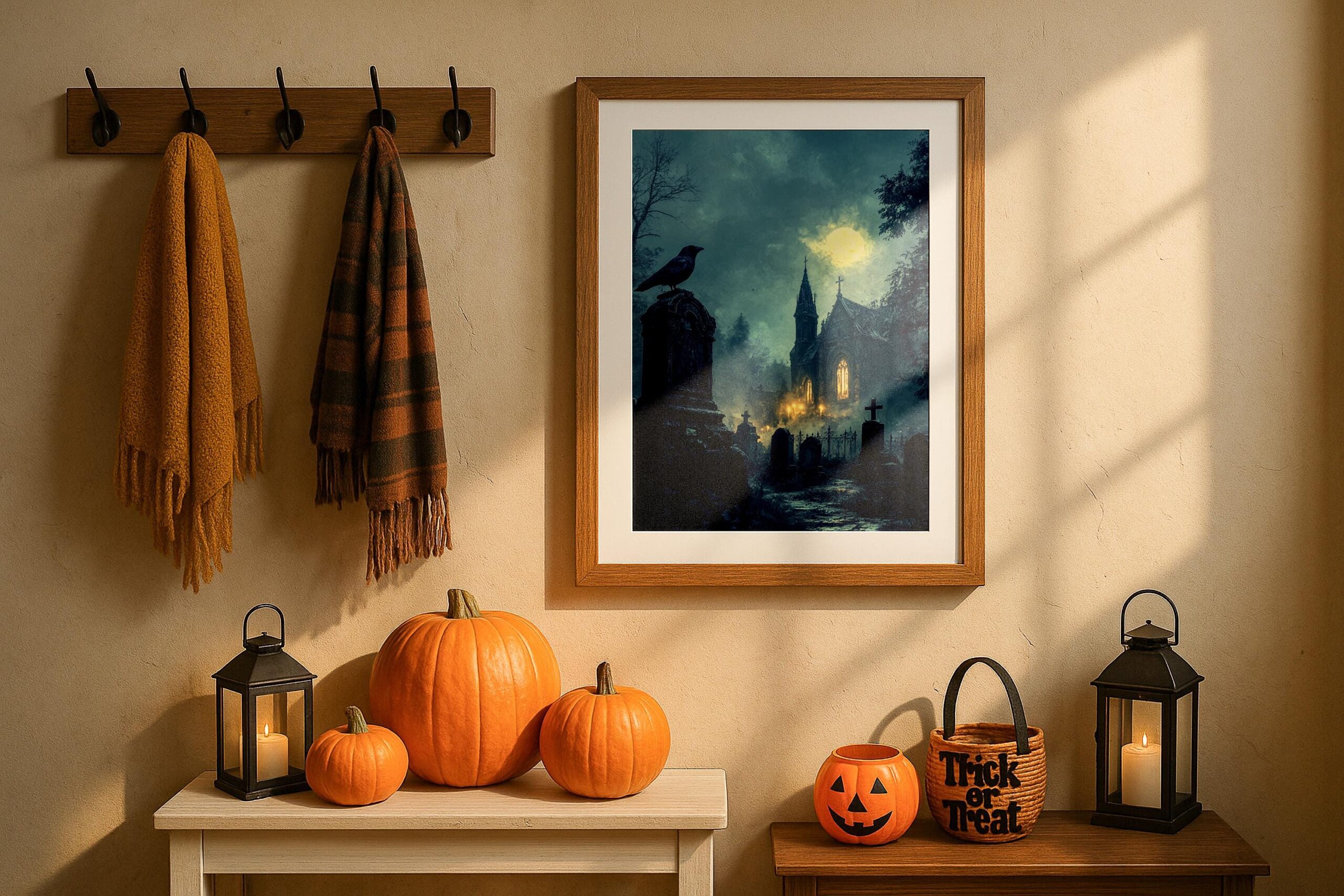 Gothic Graveyard Wall Art, Haunted Church Raven Print, Dark Academia Decor
