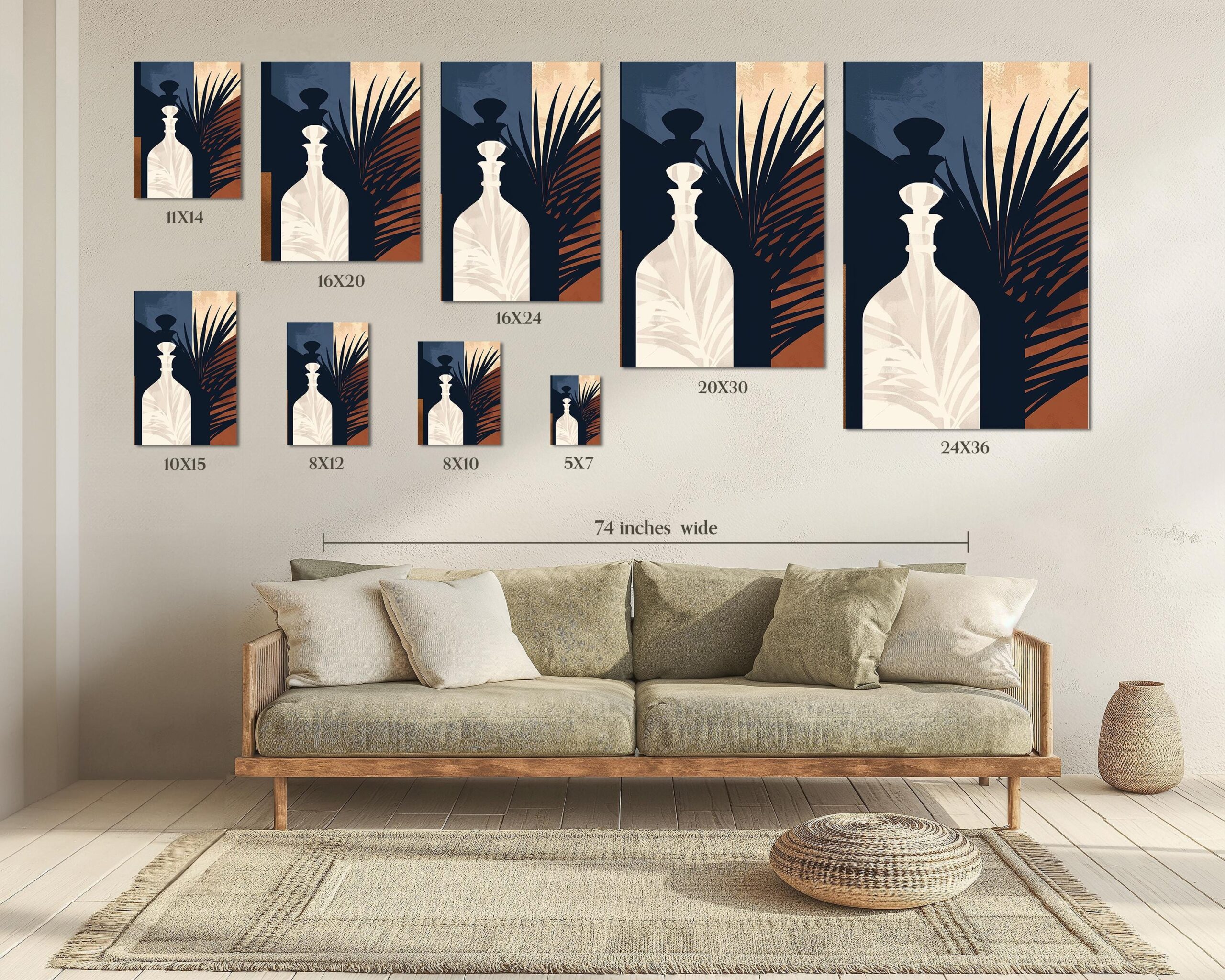 Abstract Floral Bouquet Framed Wall Art, Modern Urn & Palm Print - Image 7