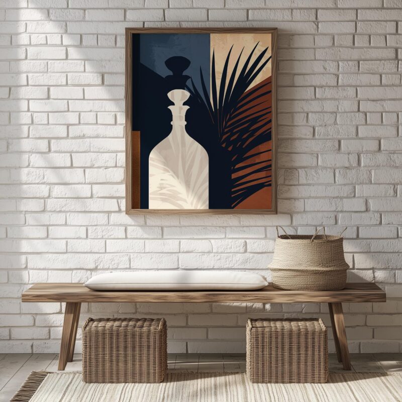 Abstract Floral Bouquet Framed Wall Art, Modern Urn & Palm Print