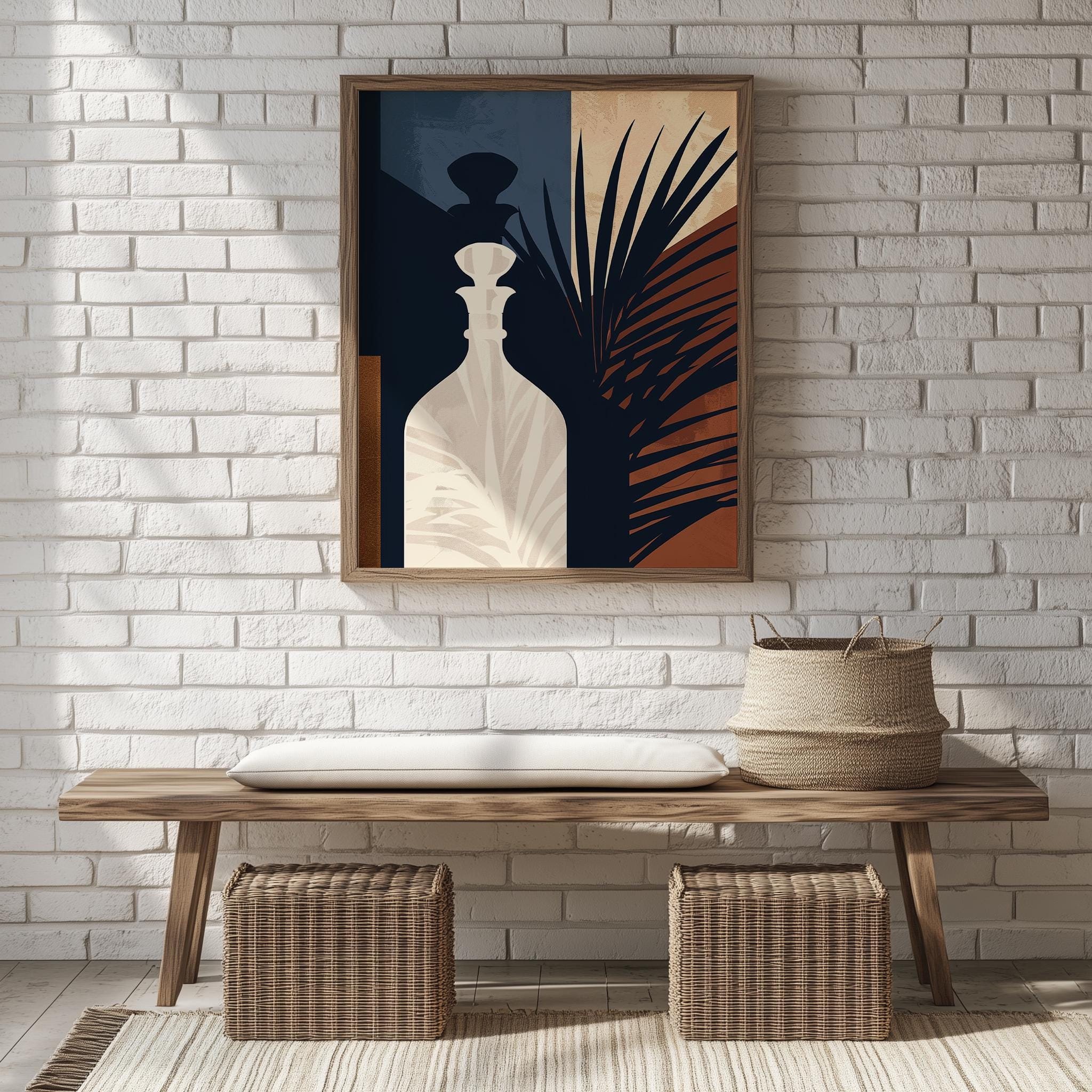 Abstract Floral Bouquet Framed Wall Art, Modern Urn & Palm Print