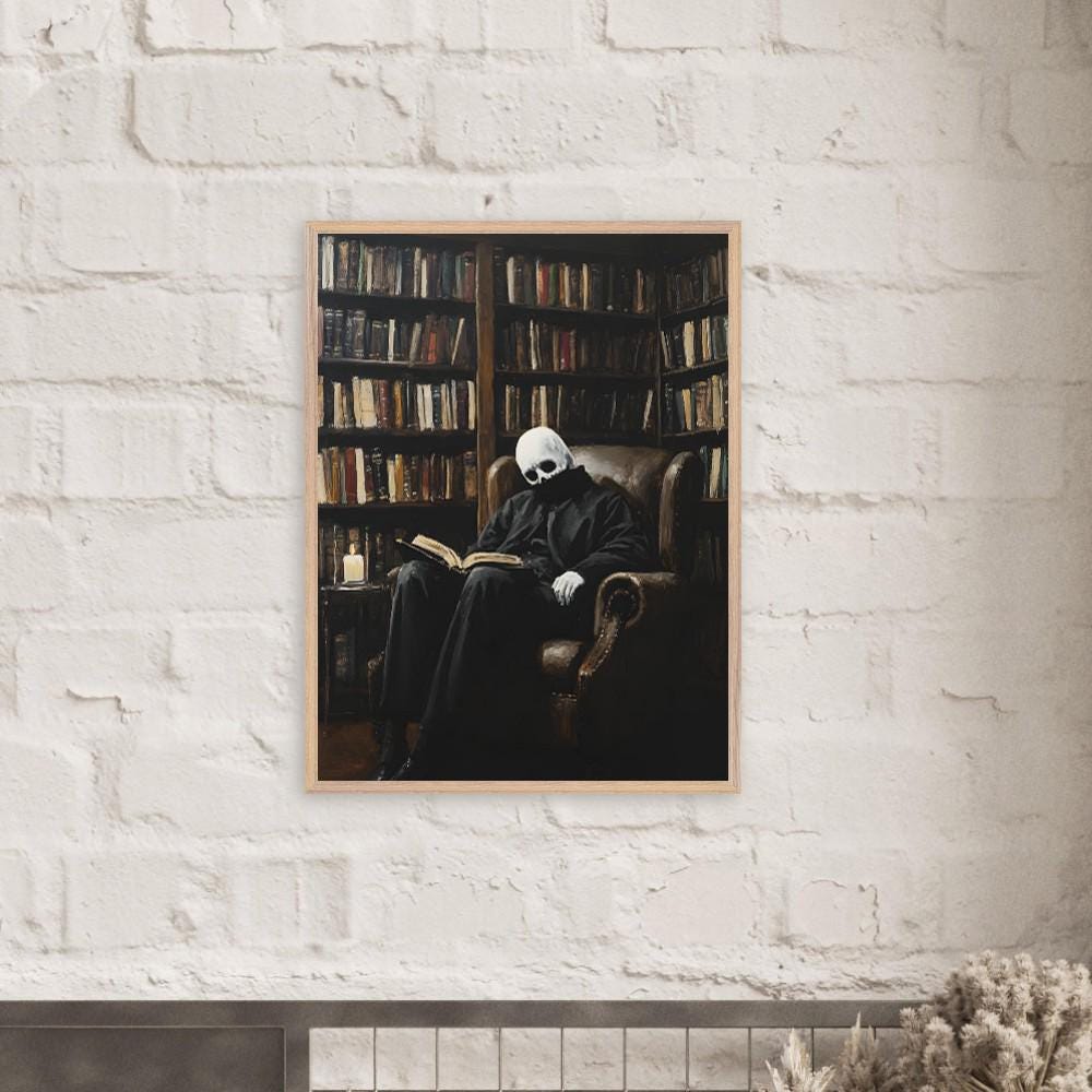 Dark Academia Wall Art, Reading Skeleton Print, Gothic Library Decor - Image 7
