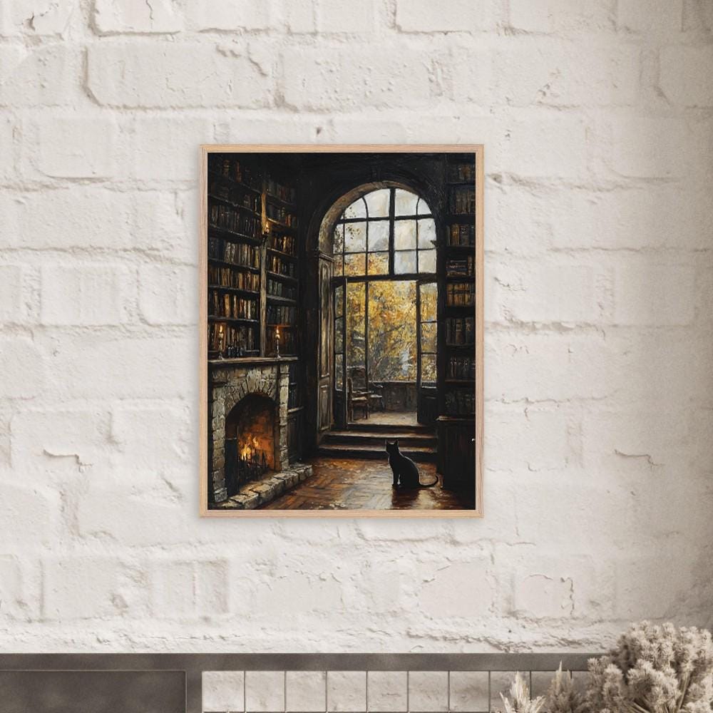 Cozy Library Wall Art, Black Cat Print, Autumn Reading Room Decor - Image 10