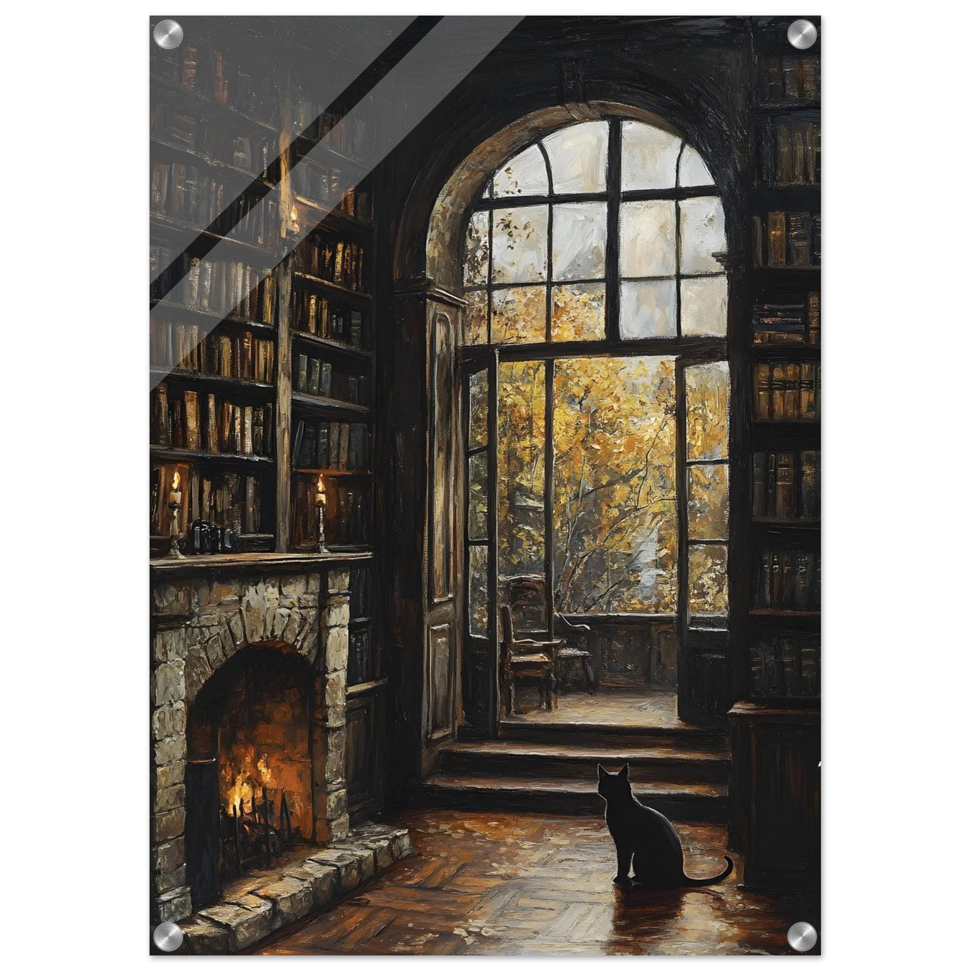 Cozy Library Wall Art, Black Cat Print, Autumn Reading Room Decor - Image 8