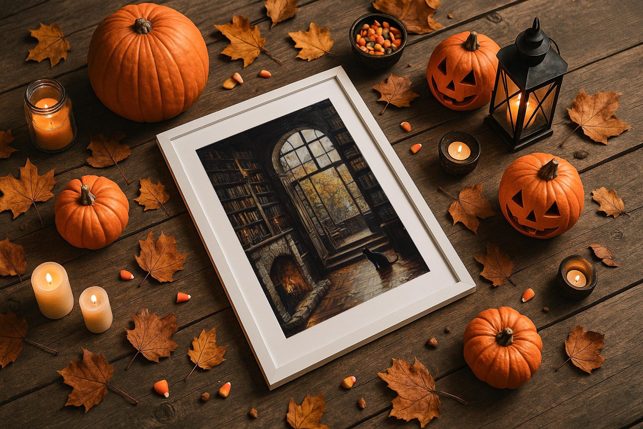 Cozy Library Wall Art, Black Cat Print, Autumn Reading Room Decor - Image 6