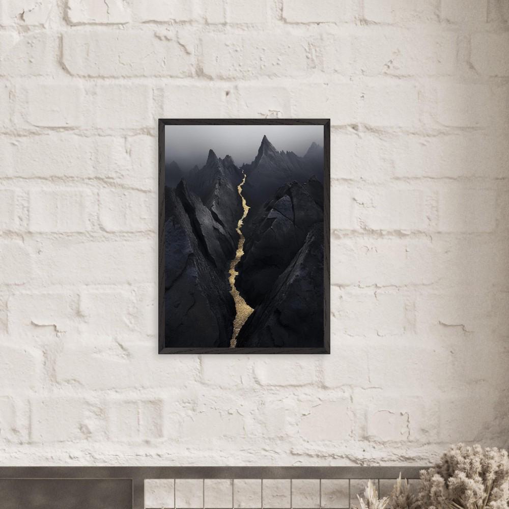 Dark Mountain Wall Art, Gold River Landscape Print for Modern Interiors - Image 9