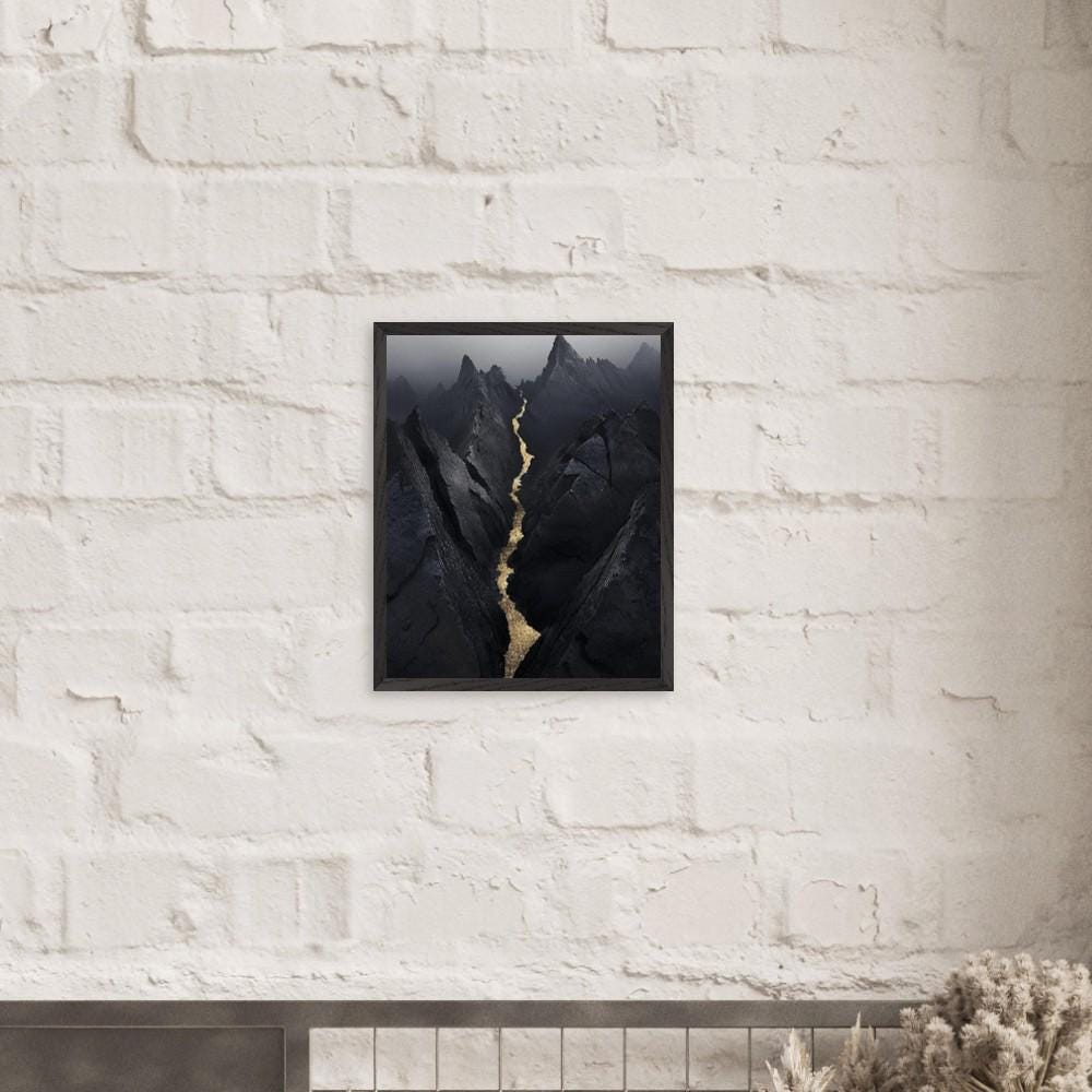 Dark Mountain Wall Art, Gold River Landscape Print for Modern Interiors - Image 10