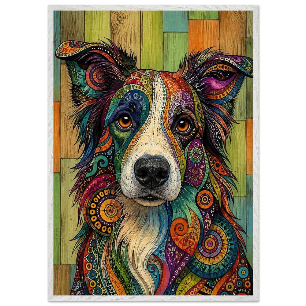 Vibrant Paisley Border Collie Framed Art, Psychedelic Dog Print, Colorful Bohemian Decor