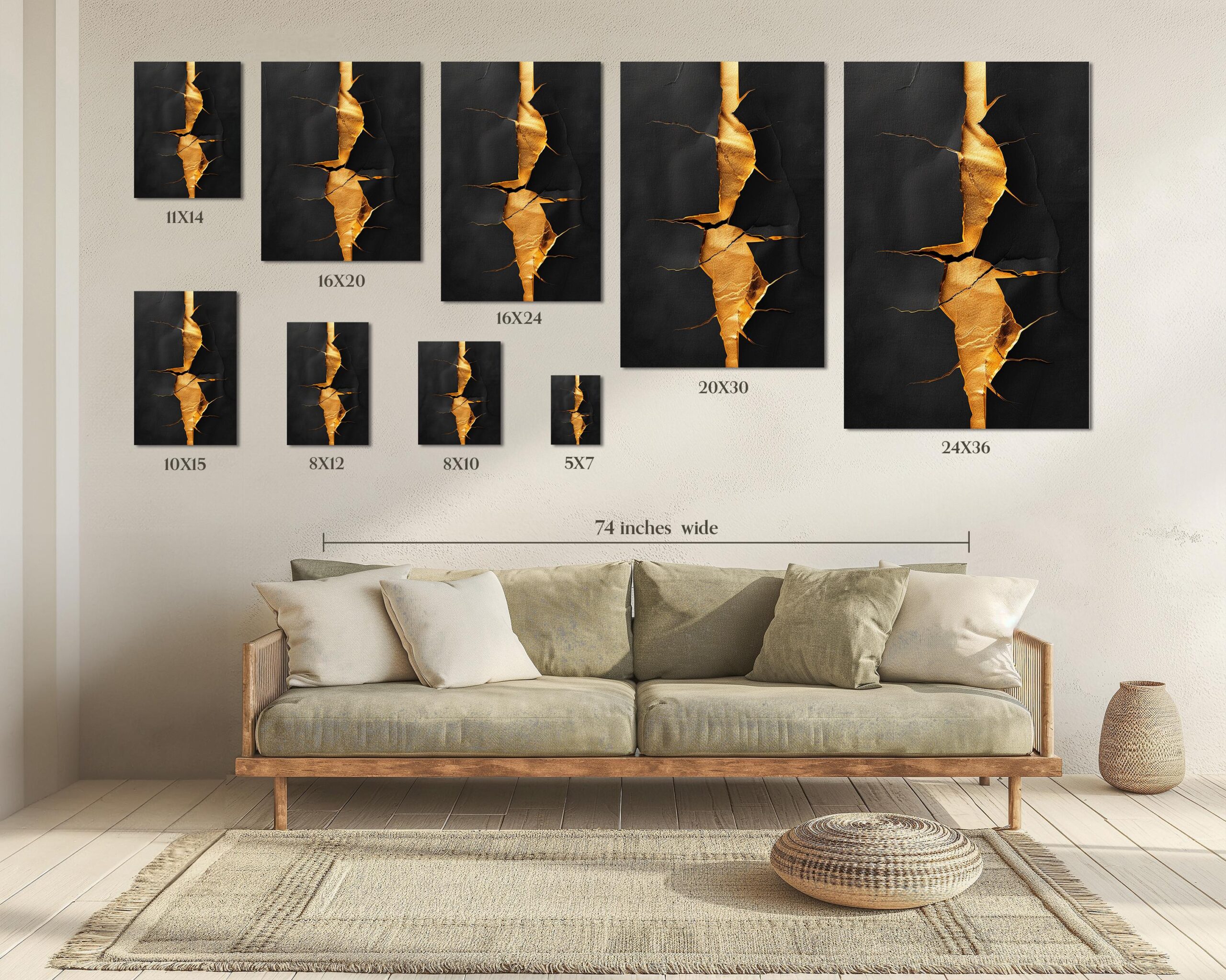 Dark Mountain Wall Art, Gold River Landscape Print for Modern Interiors - Image 2