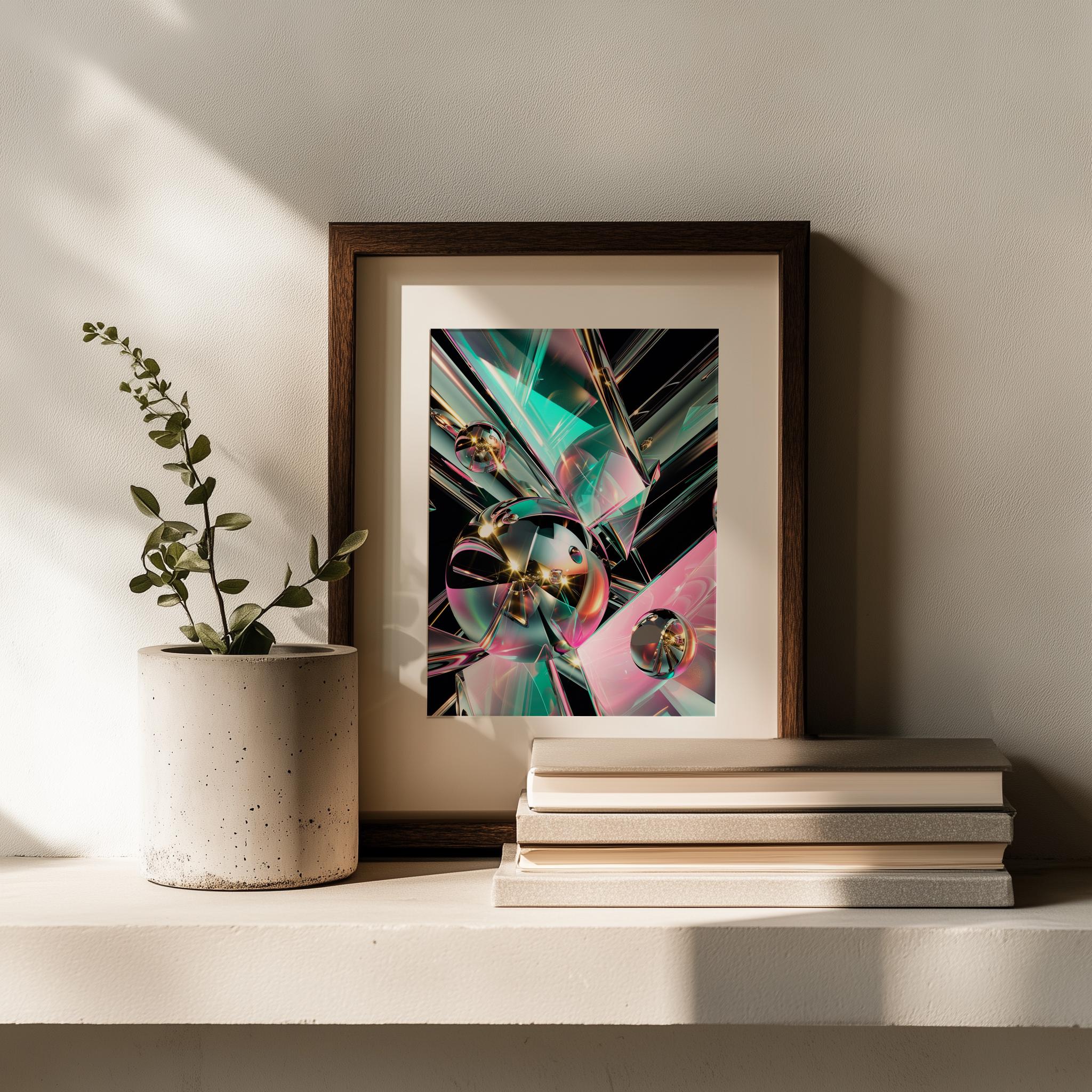 Iridescent Abstract Wall Art, Teal and Pink Geometric Print for Modern Interiors - Image 2