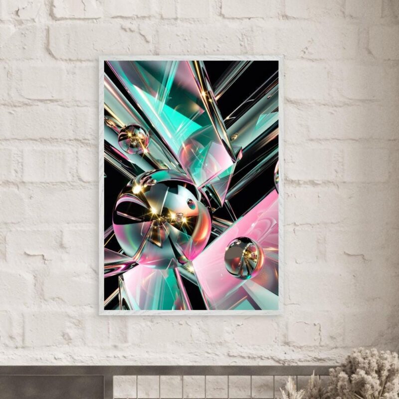 Iridescent Abstract Wall Art, Teal and Pink Geometric Print for Modern Interiors