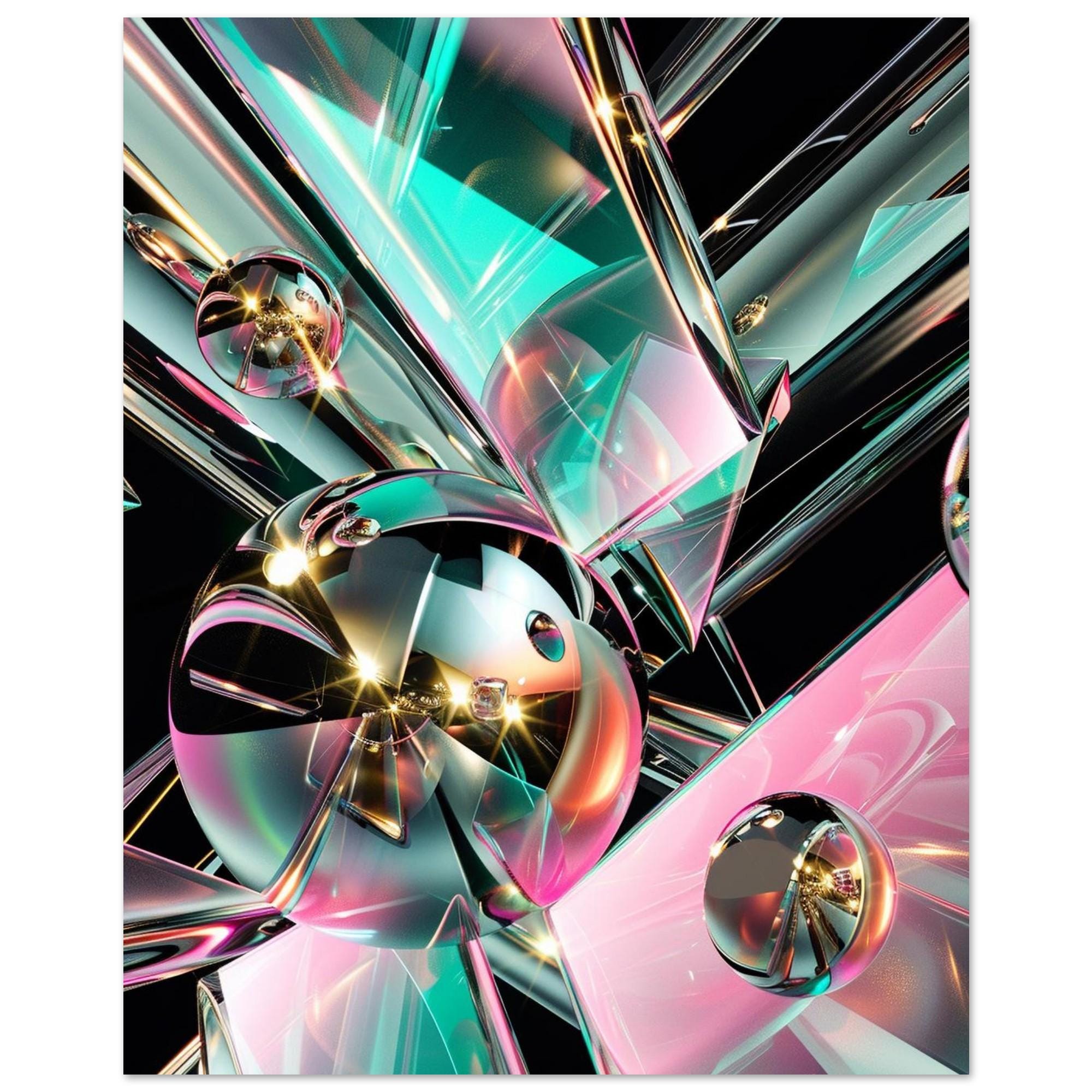 Iridescent Abstract Wall Art, Teal and Pink Geometric Print for Modern Interiors - Image 8