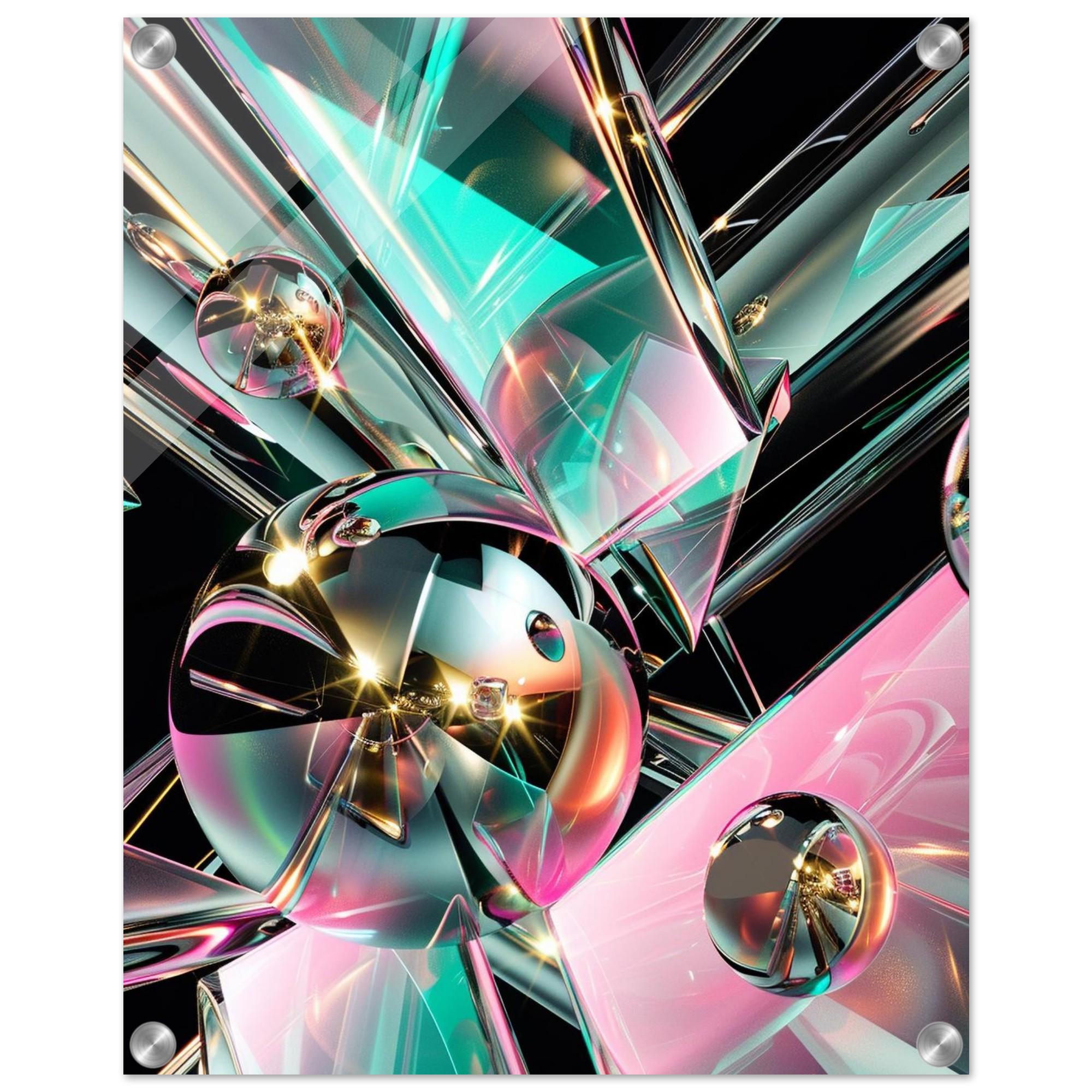 Iridescent Abstract Wall Art, Teal and Pink Geometric Print for Modern Interiors - Image 10