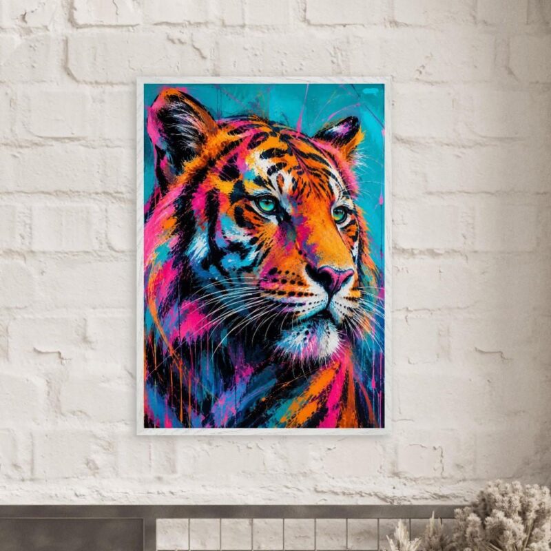Neon Tiger Wall Art, Colourful Pop Art Wildlife Print for Modern Interiors