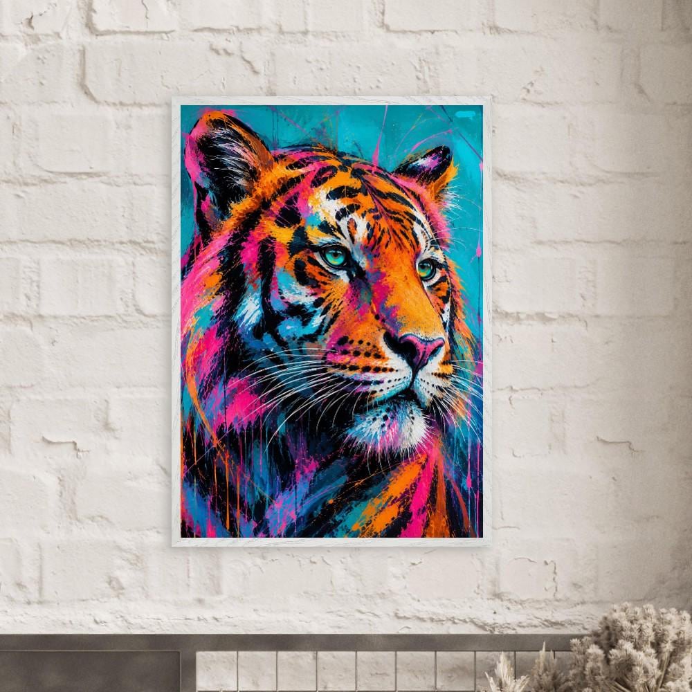 Neon Tiger Wall Art, Colourful Pop Art Wildlife Print for Modern Interiors