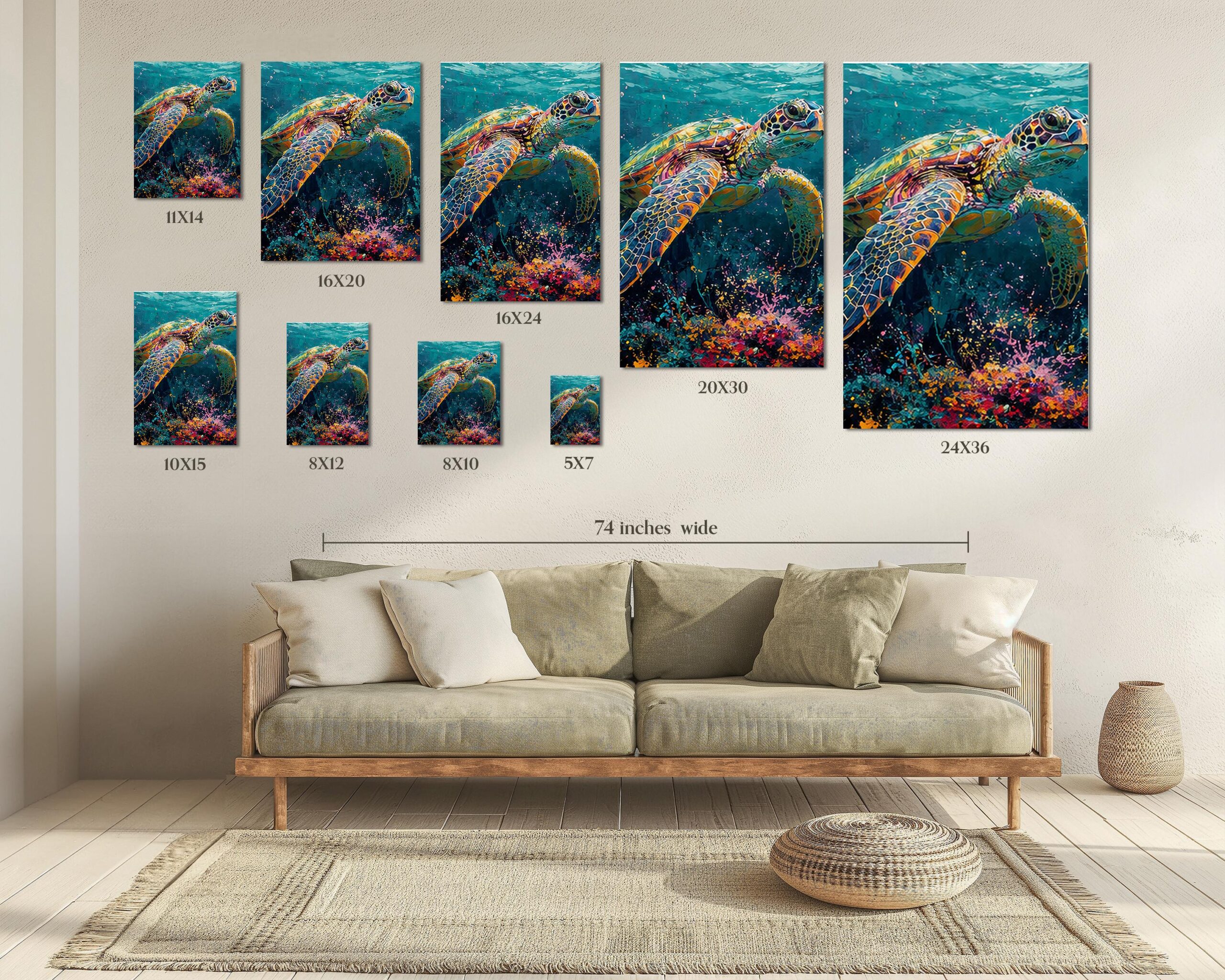 Sea Turtle Wall Art, Colourful Ocean Wildlife Print for Coastal Interiors - Image 4