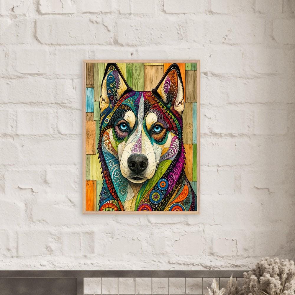 Psychedelic Husky Wall Art, Colourful Boho Dog Print for Modern Interiors