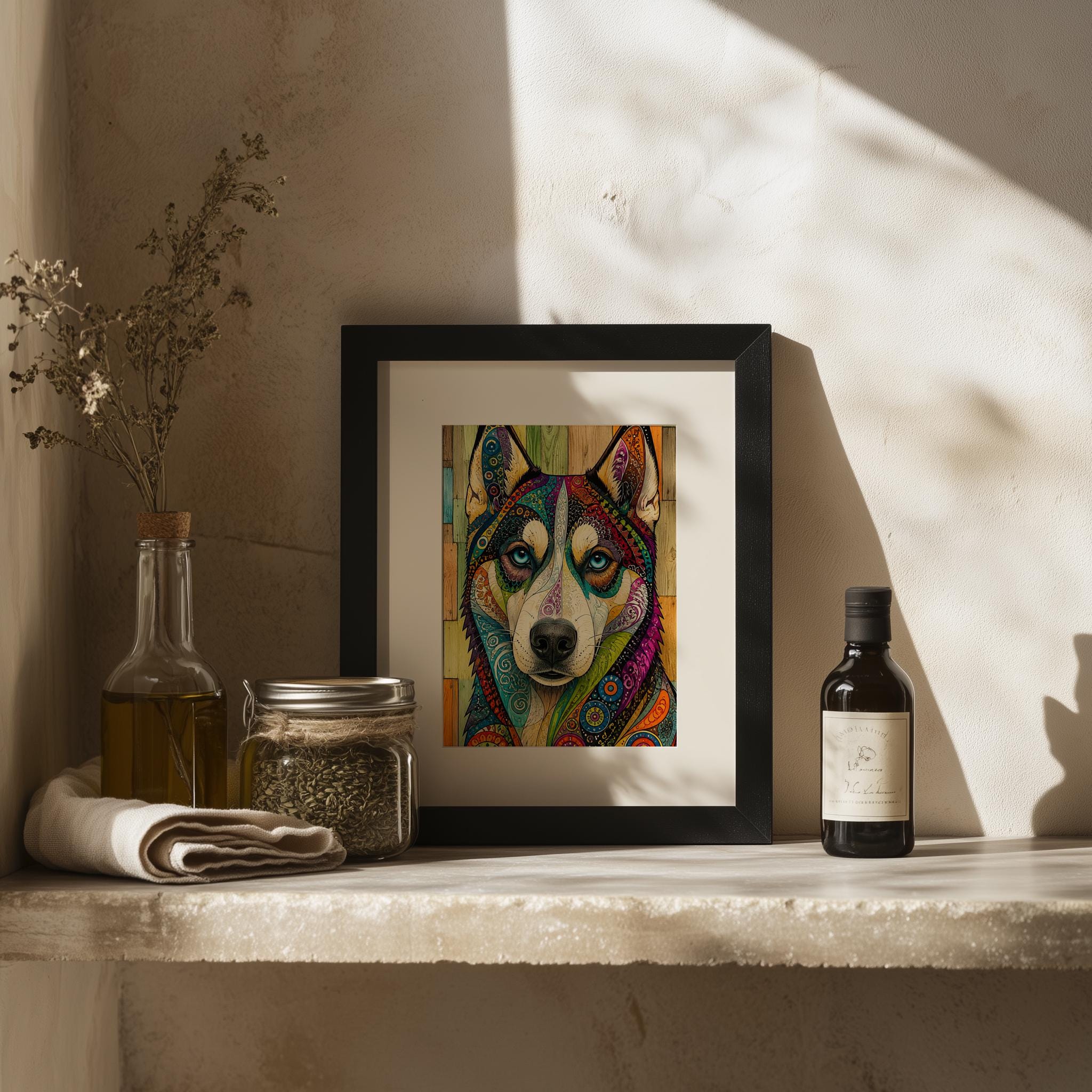 Psychedelic Husky Wall Art, Colourful Boho Dog Print for Modern Interiors - Image 7
