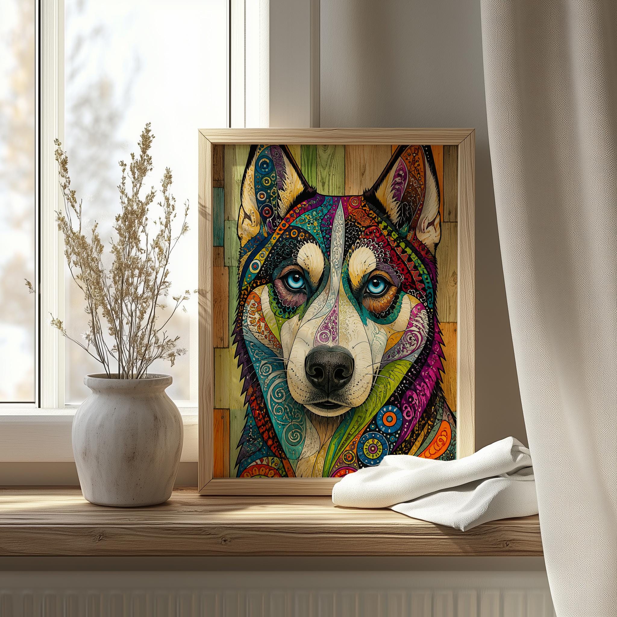 Psychedelic Husky Wall Art, Colourful Boho Dog Print for Modern Interiors - Image 9